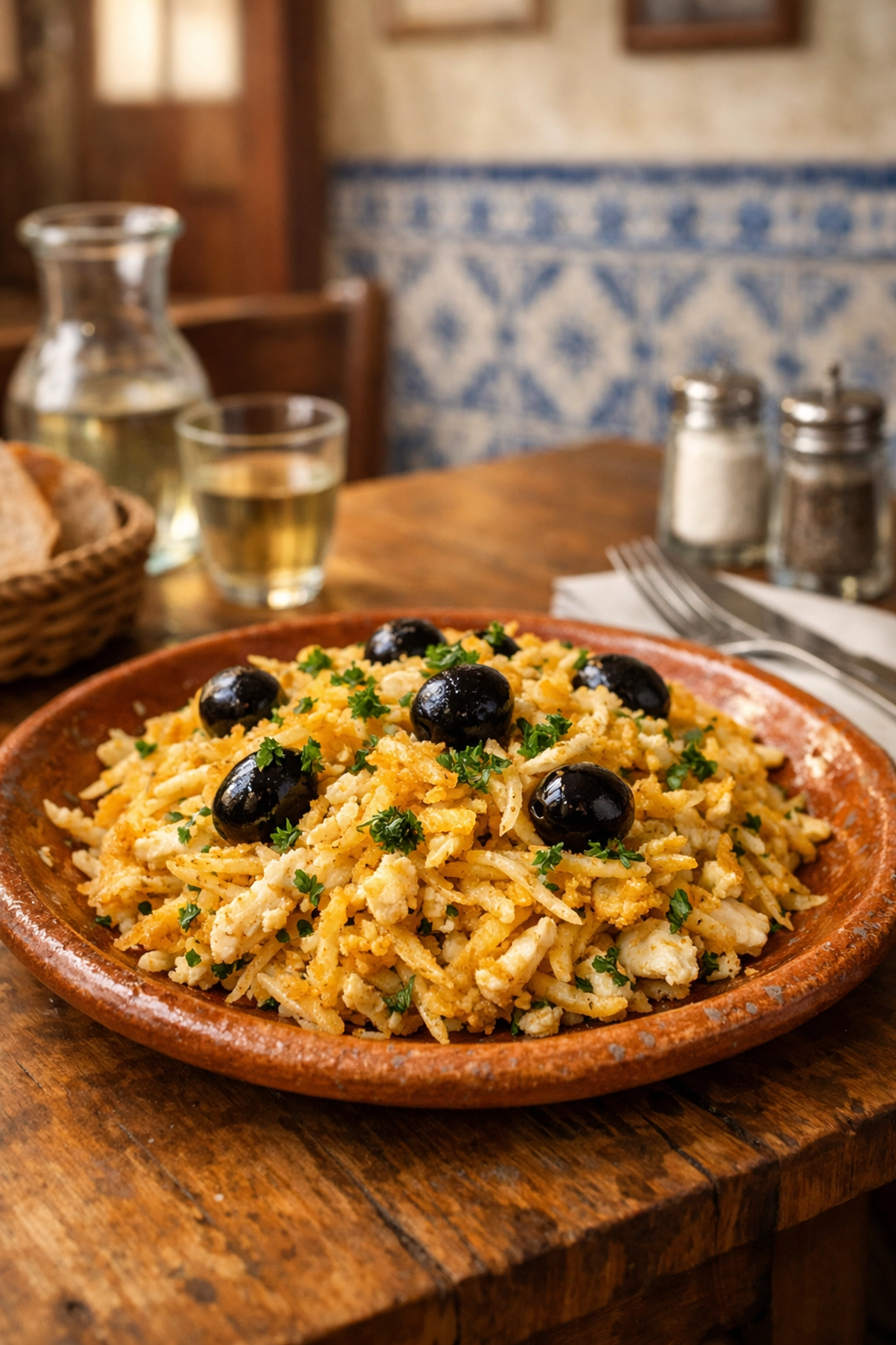 Top 10 Budget Dining Experiences in Lisbon for Your Next Trip 1 Authentic Bacalhau à Brás in a Lisbon tavern, a perfect example of high-quality budget travel food.
