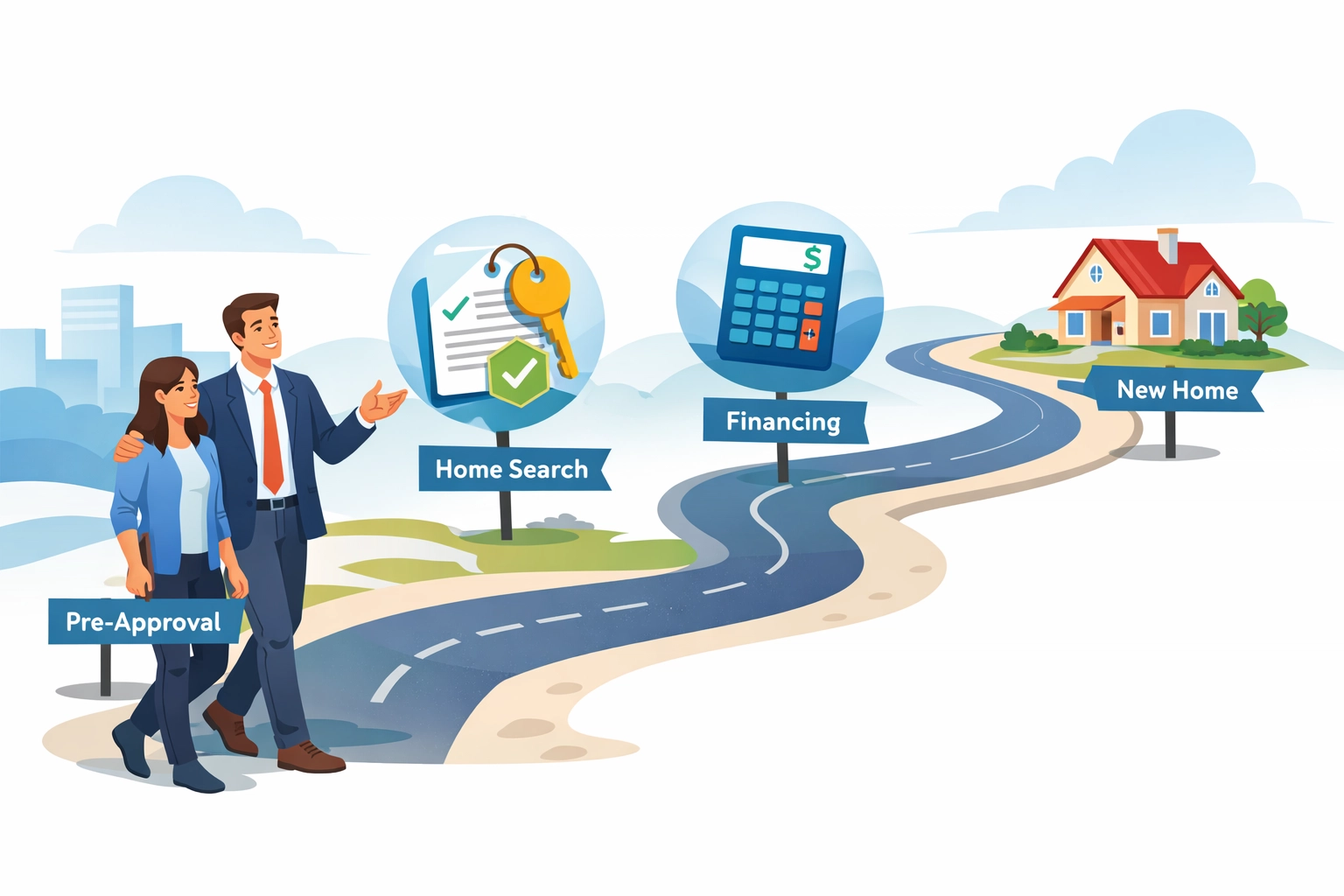 Mortgage advisor guiding couple through home buying process from application to completion