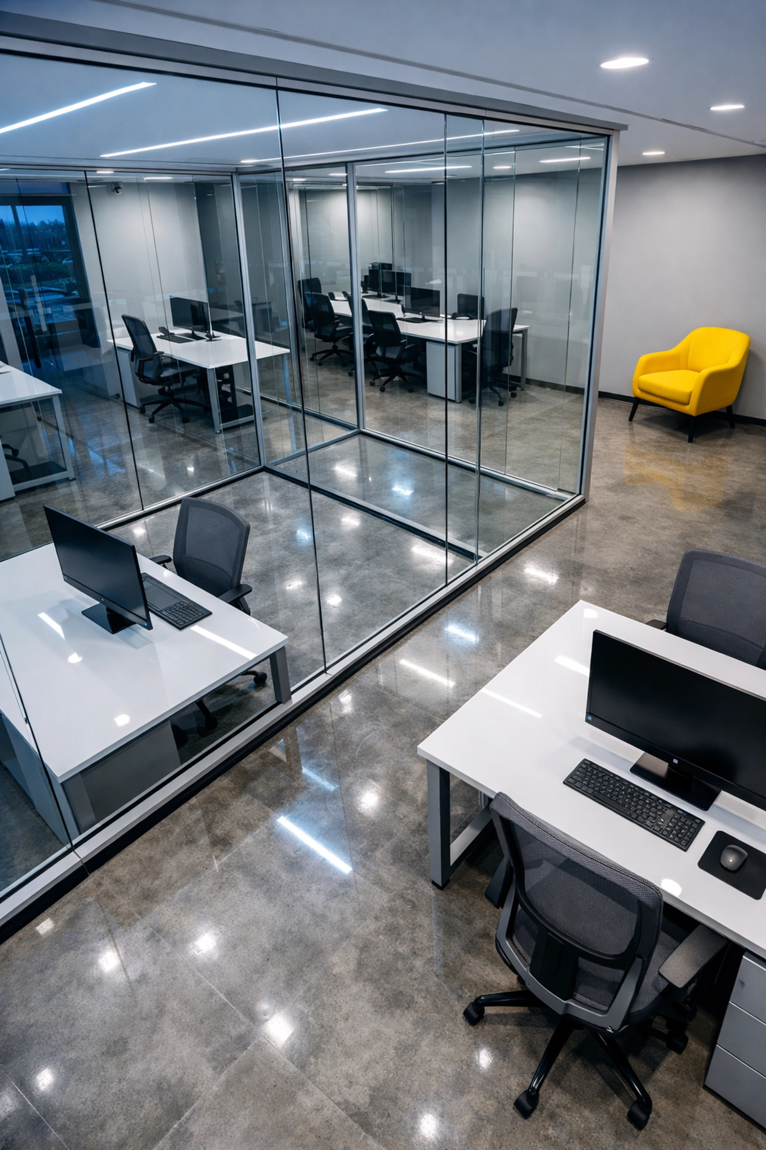 Modern, organized Westford office space showcasing professional commercial cleaning and dust-free workstations.