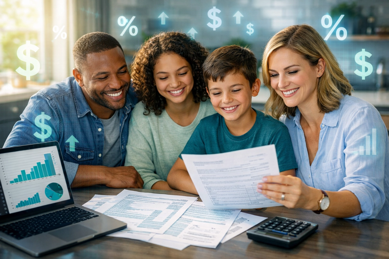 Familia revisando documentos de impuestos con beneficios fiscales OBBB en Lake Worth FL