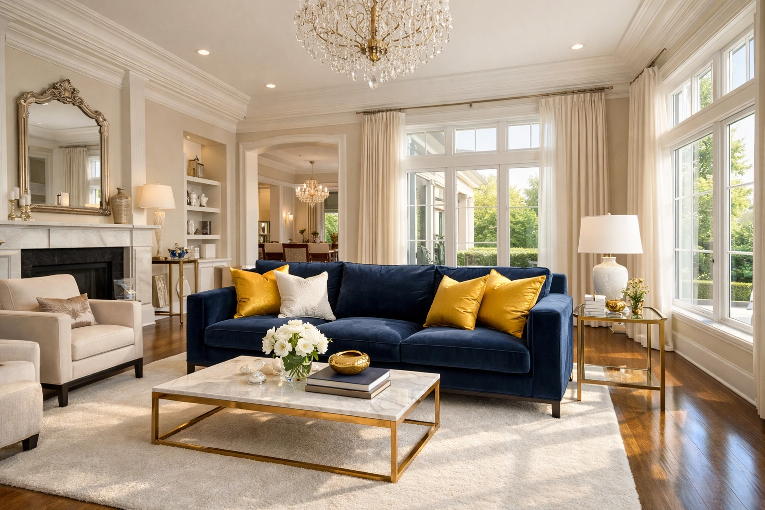 Spotless luxury living room highlighting the benefits of professional residential cleaning MA.