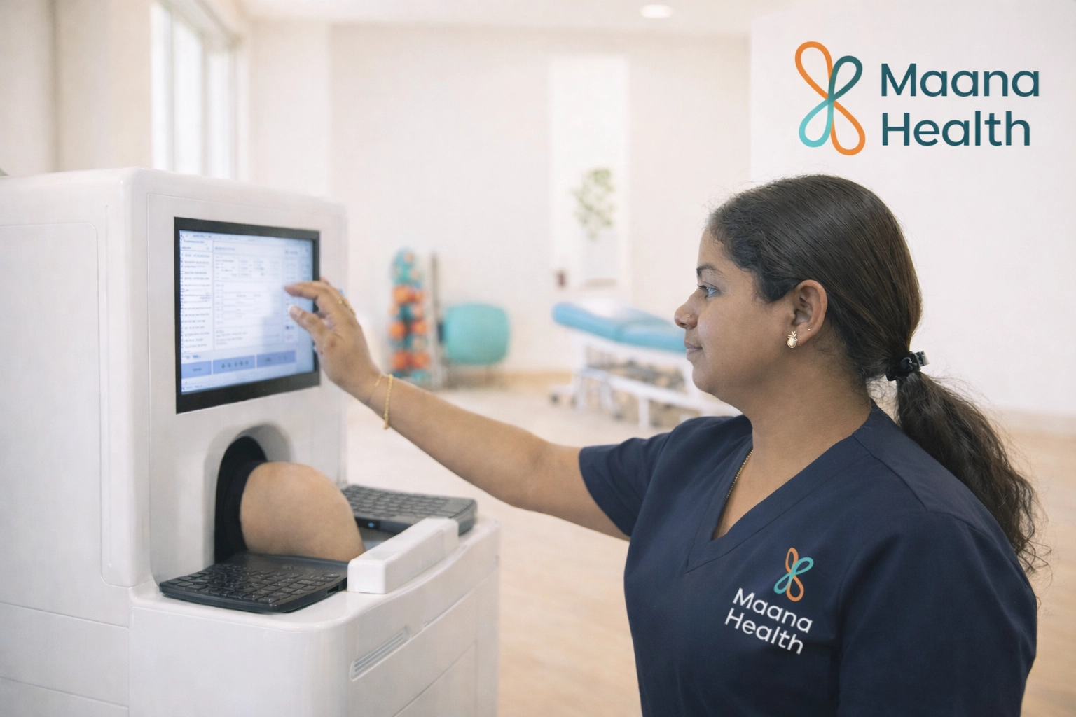Maana Health doctor operating an advanced diagnostic device