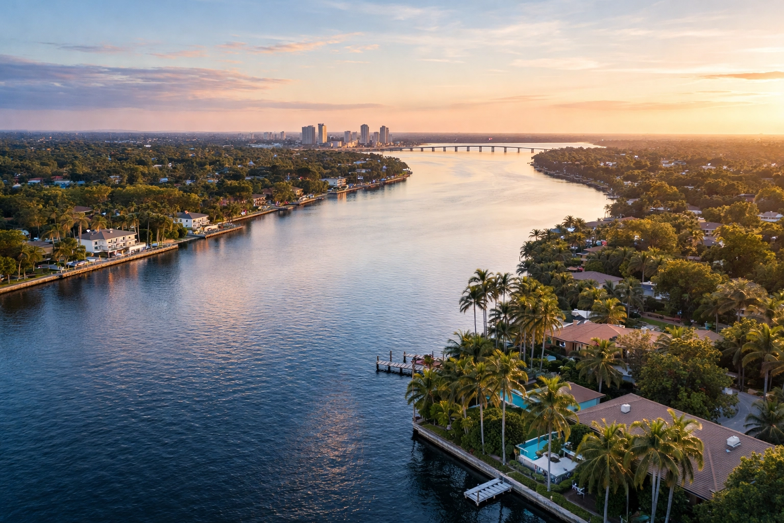 Aerial view of Caloosahatchee River in Fort Myers, highlighting peaceful transition during a short sale process.