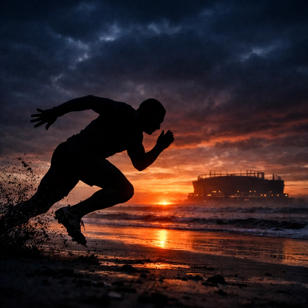 Dedicated athlete training for elite performance and college football recruiting exposure at sunrise.