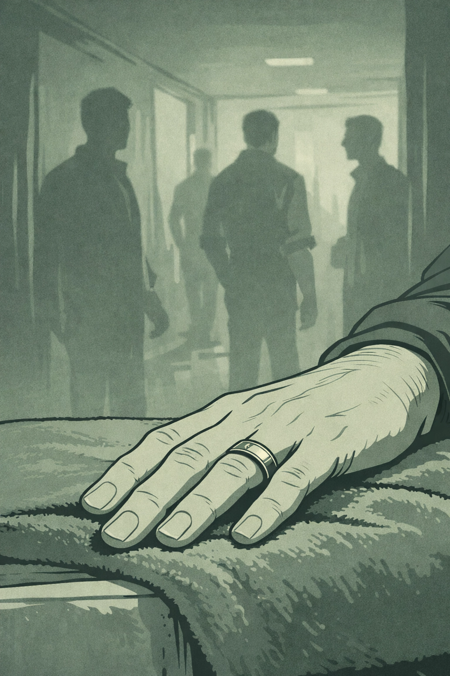 Married bisexual man's hand with wedding ring in gay sauna setting