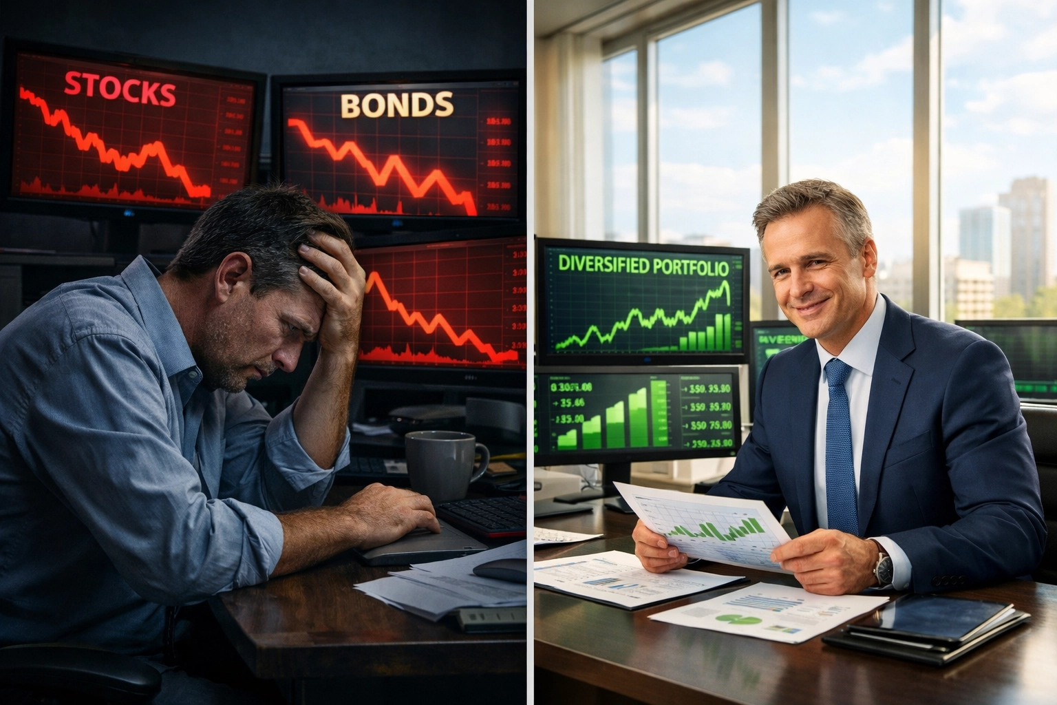 Traditional 60/40 portfolio decline in 2022 versus modern diversified investment strategy