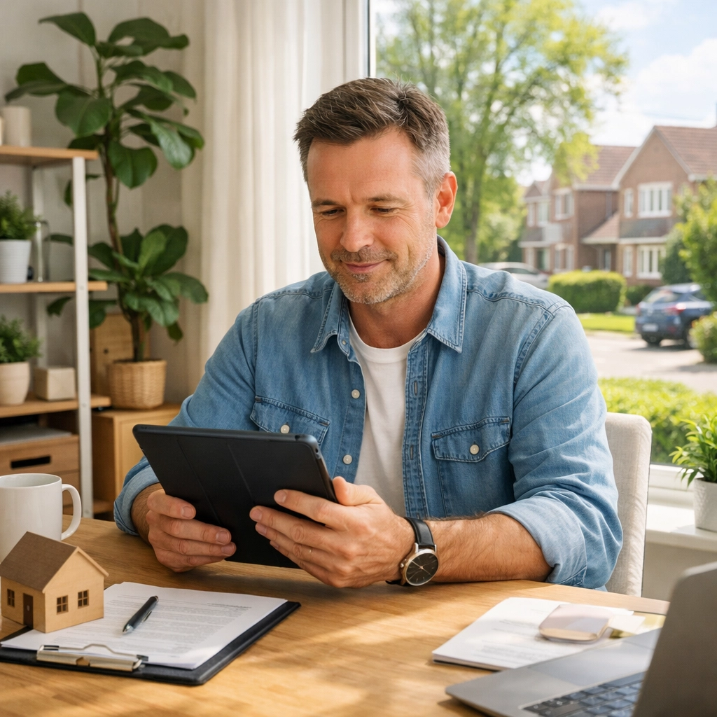 A professional landlord in Yate reviewing digital documents to prepare for rental legislation changes.