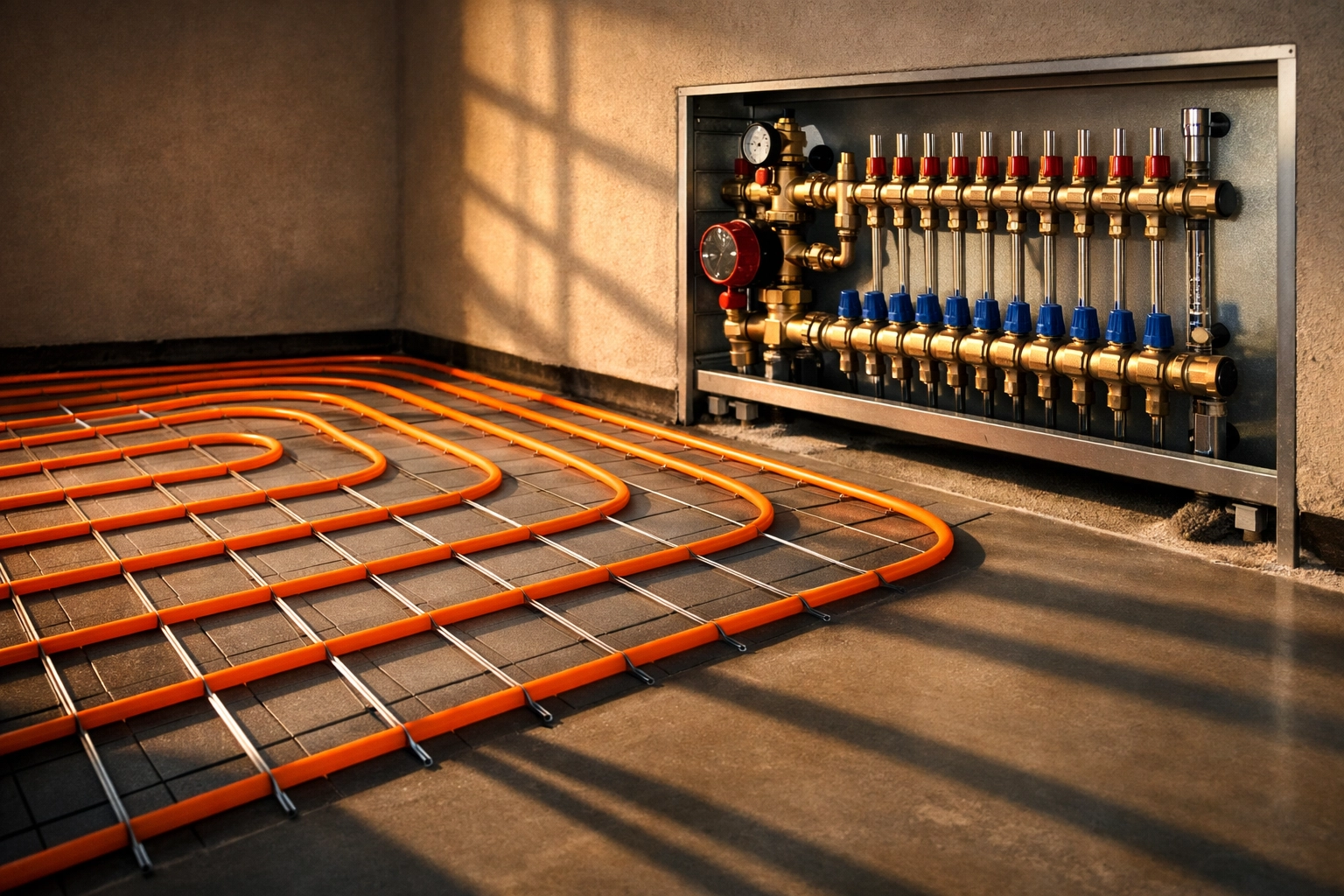Underfloor heating system installation for a high-end West Sussex bathroom renovation project.