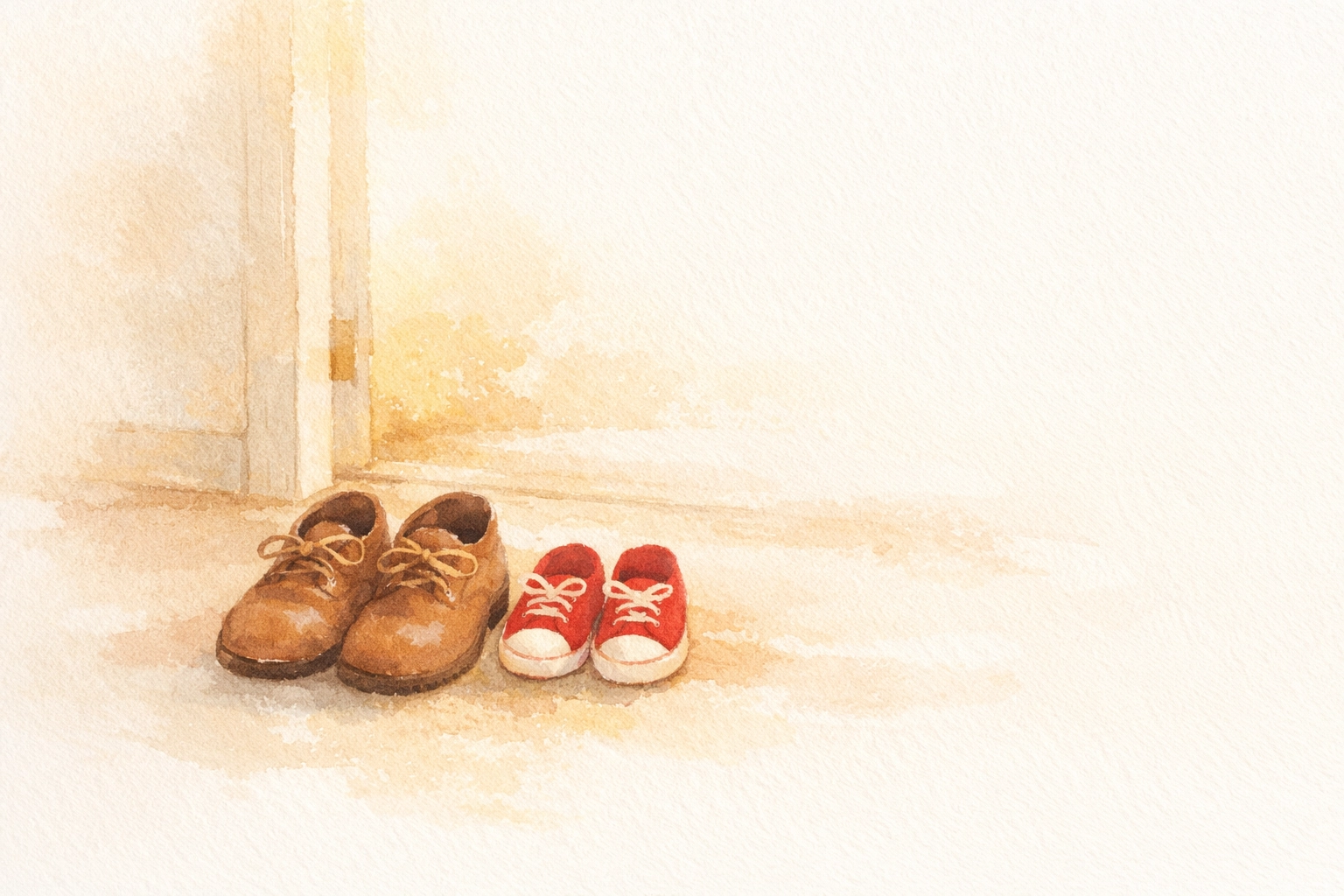 Adult and child shoes by doorway representing parenting journey together