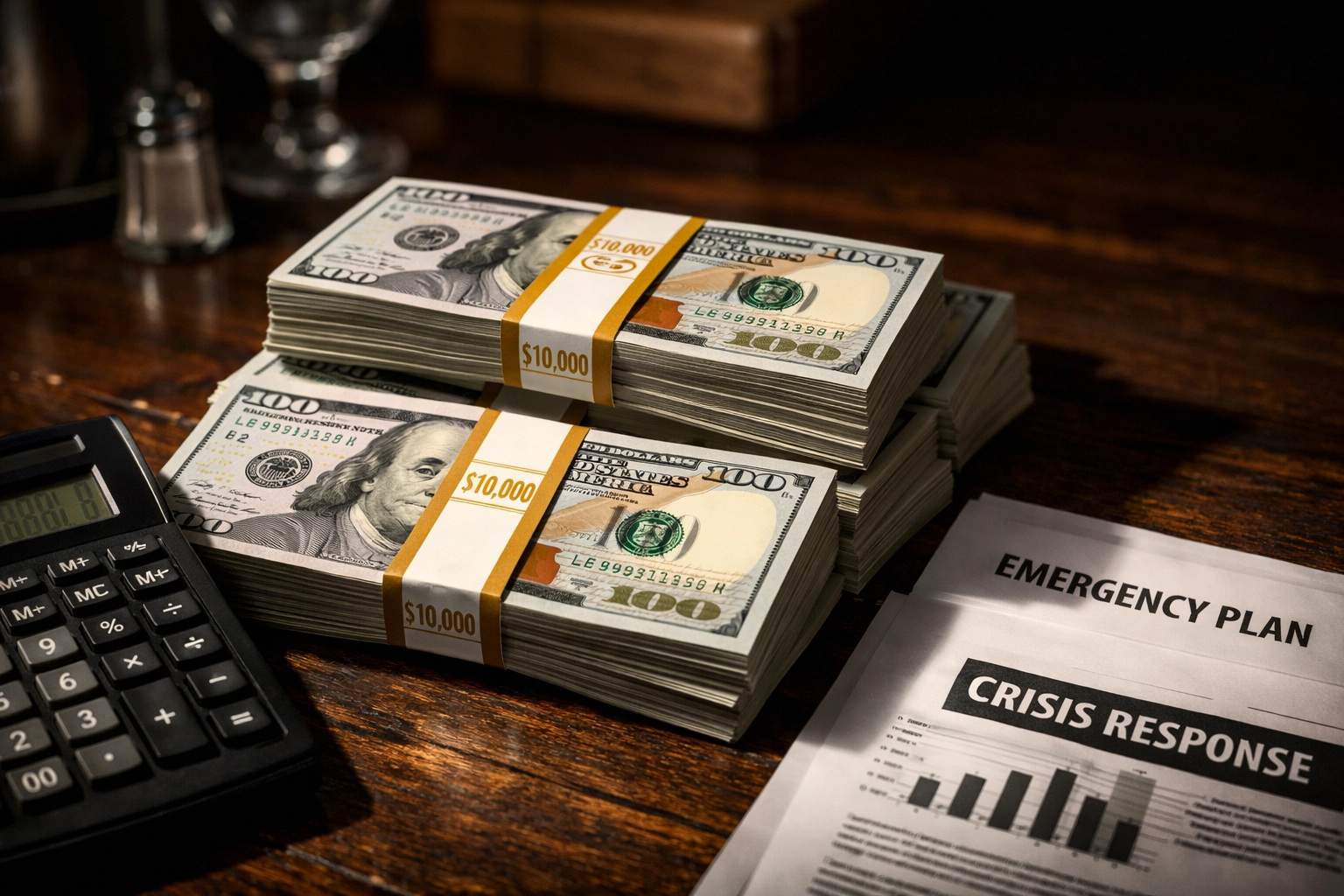 Cash benefit and financial documents for immediate restaurant disaster recovery funding