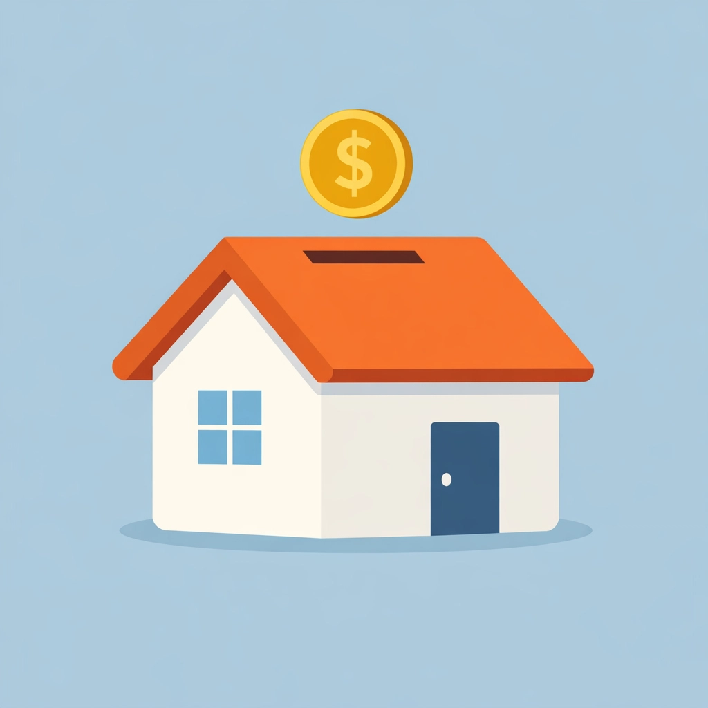 Alcancía con forma de casa representando el ahorro para el down payment de familias latinas.