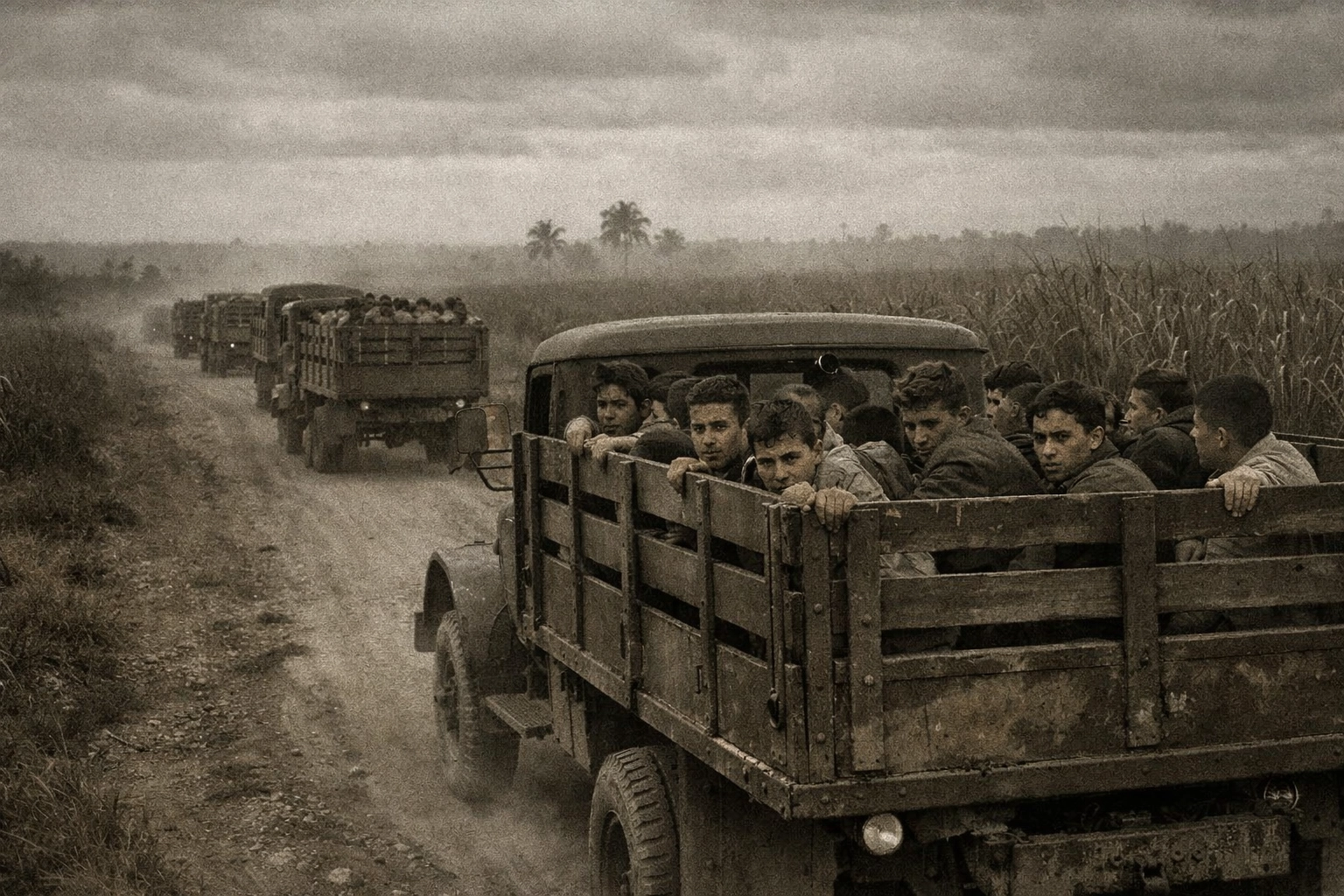 Gay men transported to Cuban UMAP labor camps in military trucks during 1960s persecution
