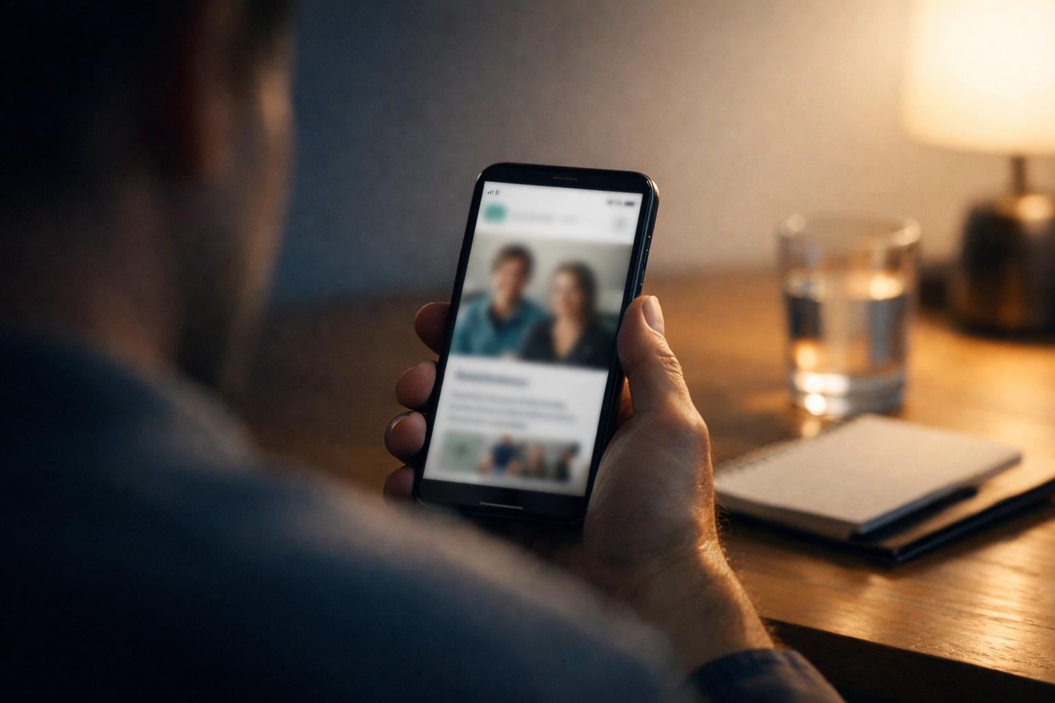 Person using a smartphone to research rehab centers, highlighting how real photography influences admission decisions.