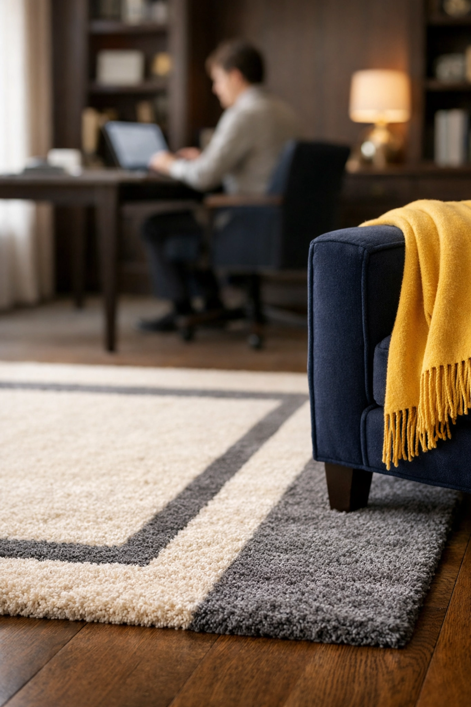 Freshly vacuumed home office rug, perfect for Ashland families using a recurring house cleaning service.