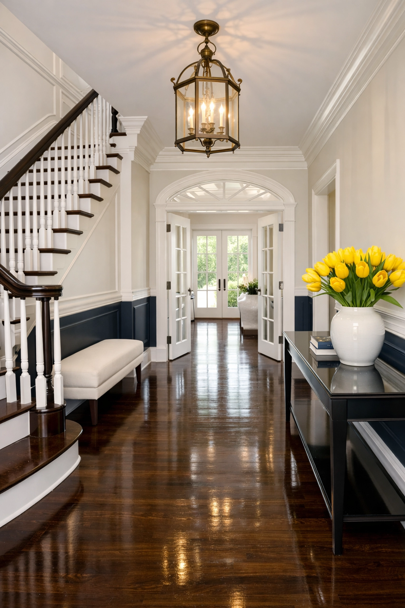 Spotless high-end foyer in Groton, MA, showing the results of a move-out deep clean for a home sale.