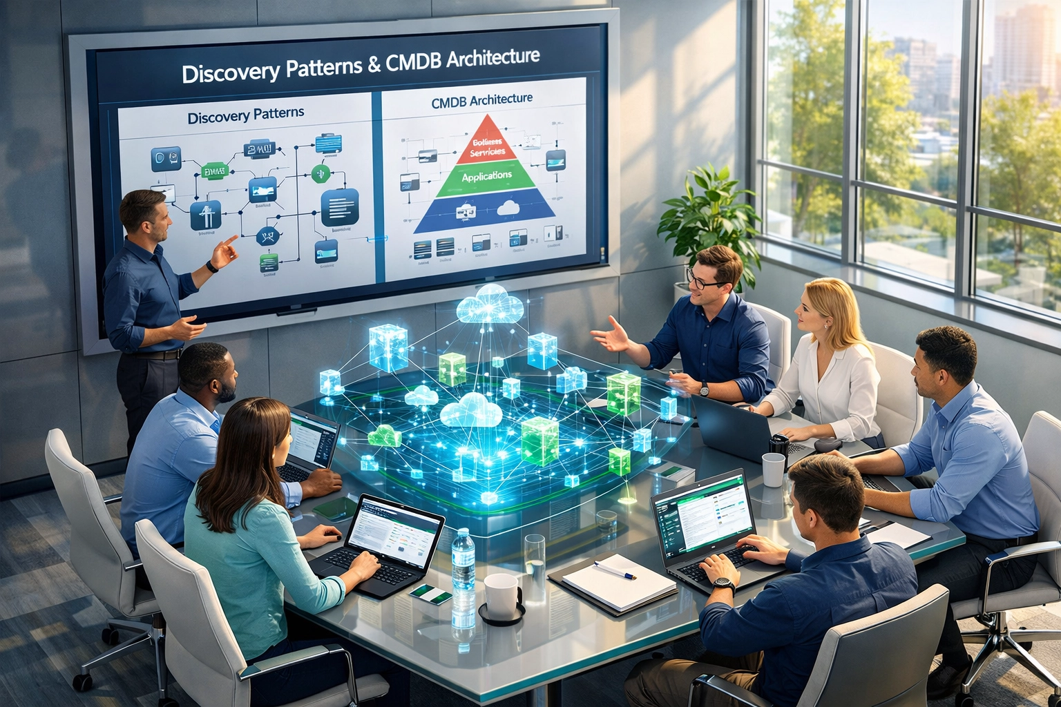 IT professionals receiving comprehensive ServiceNow ITOM training on Discovery and CMDB management