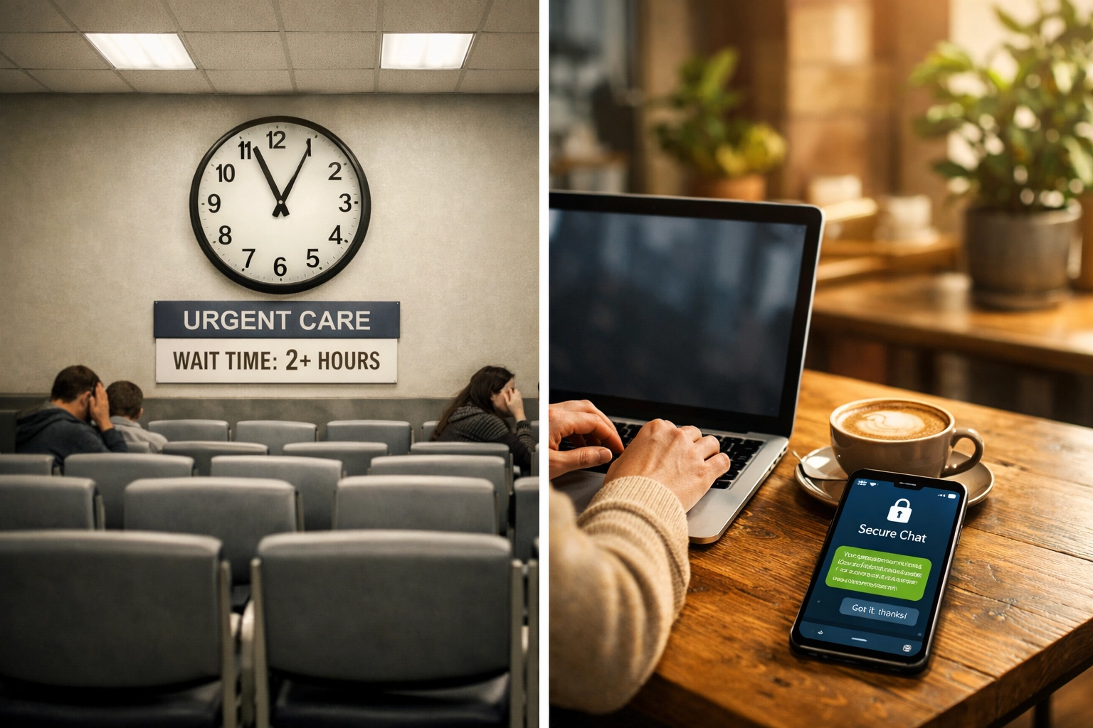 Comparison of urgent care waiting room versus convenient online doctor consultation from home