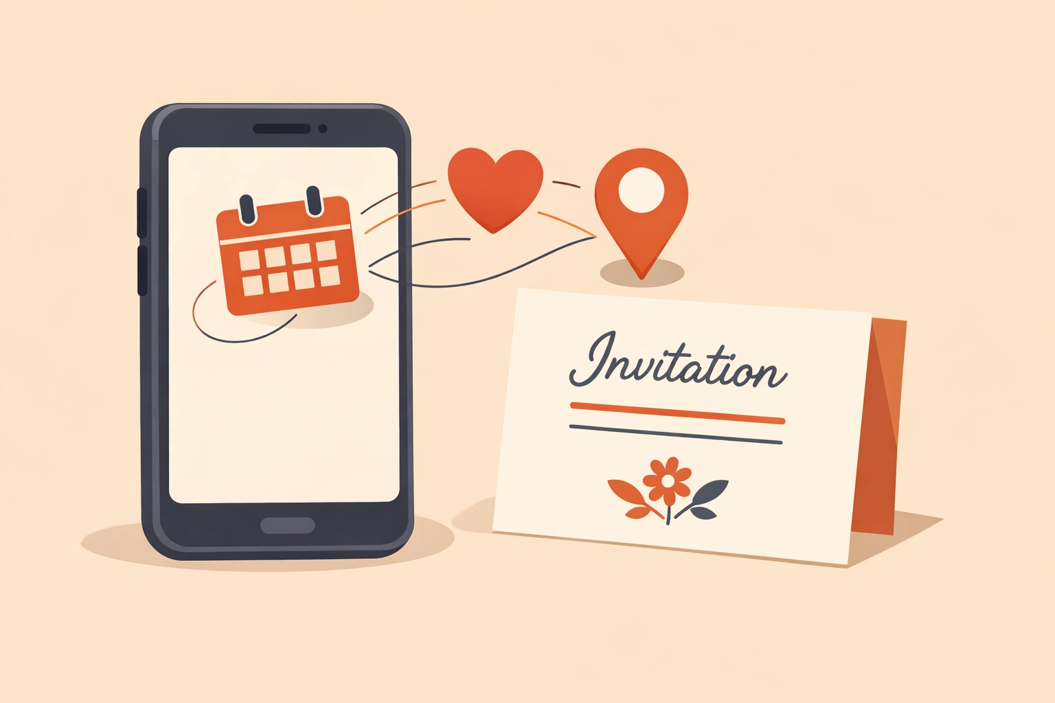 Modern smartphone and physical card illustrating the bridge to digital wedding invitation features.