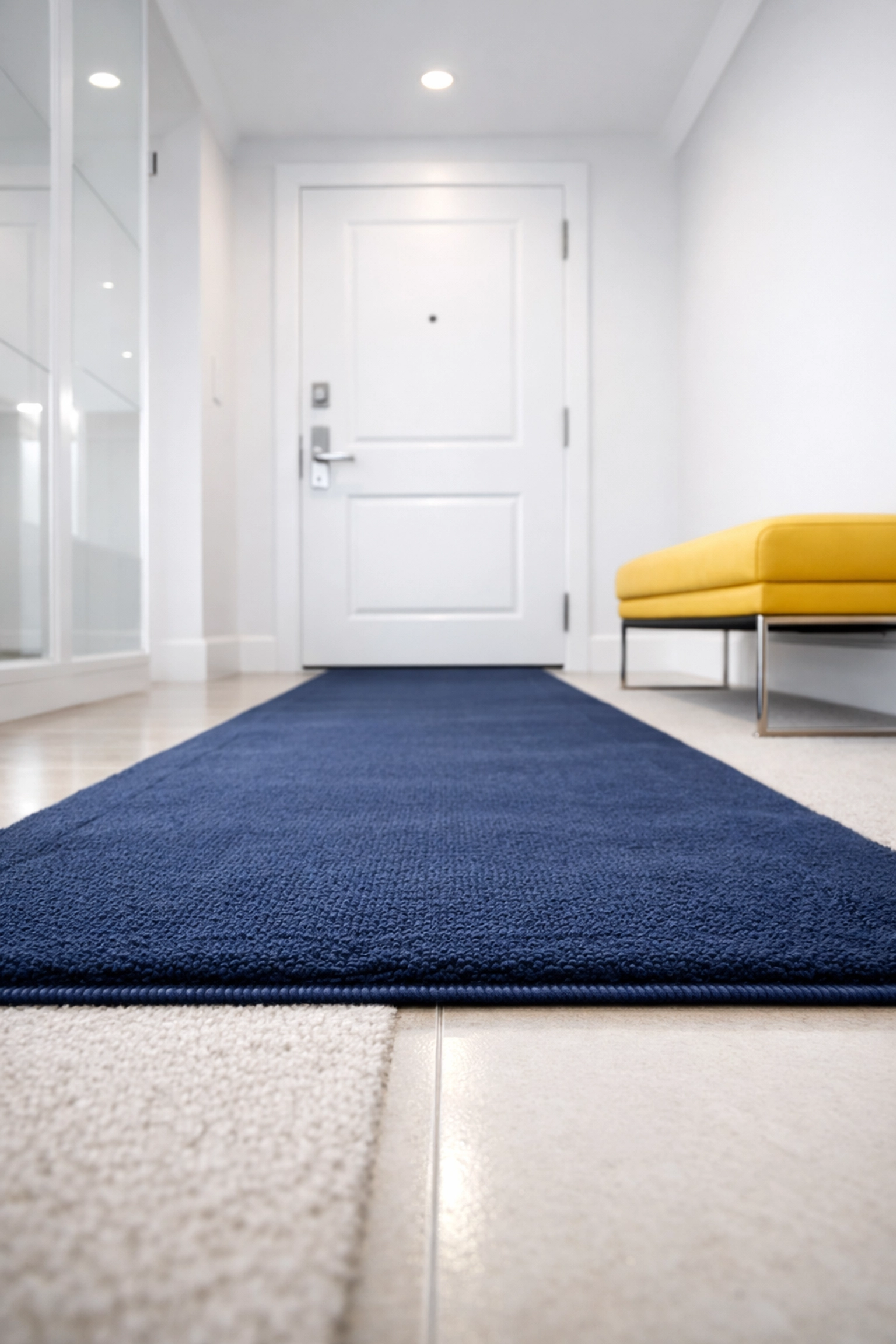 Impeccably clean apartment entryway in Boston featuring vacuumed carpets and spotless floors.