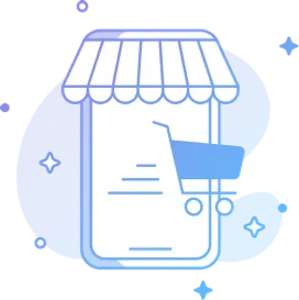 Stylized icon of a smartphone representing local businesses establishing an online store