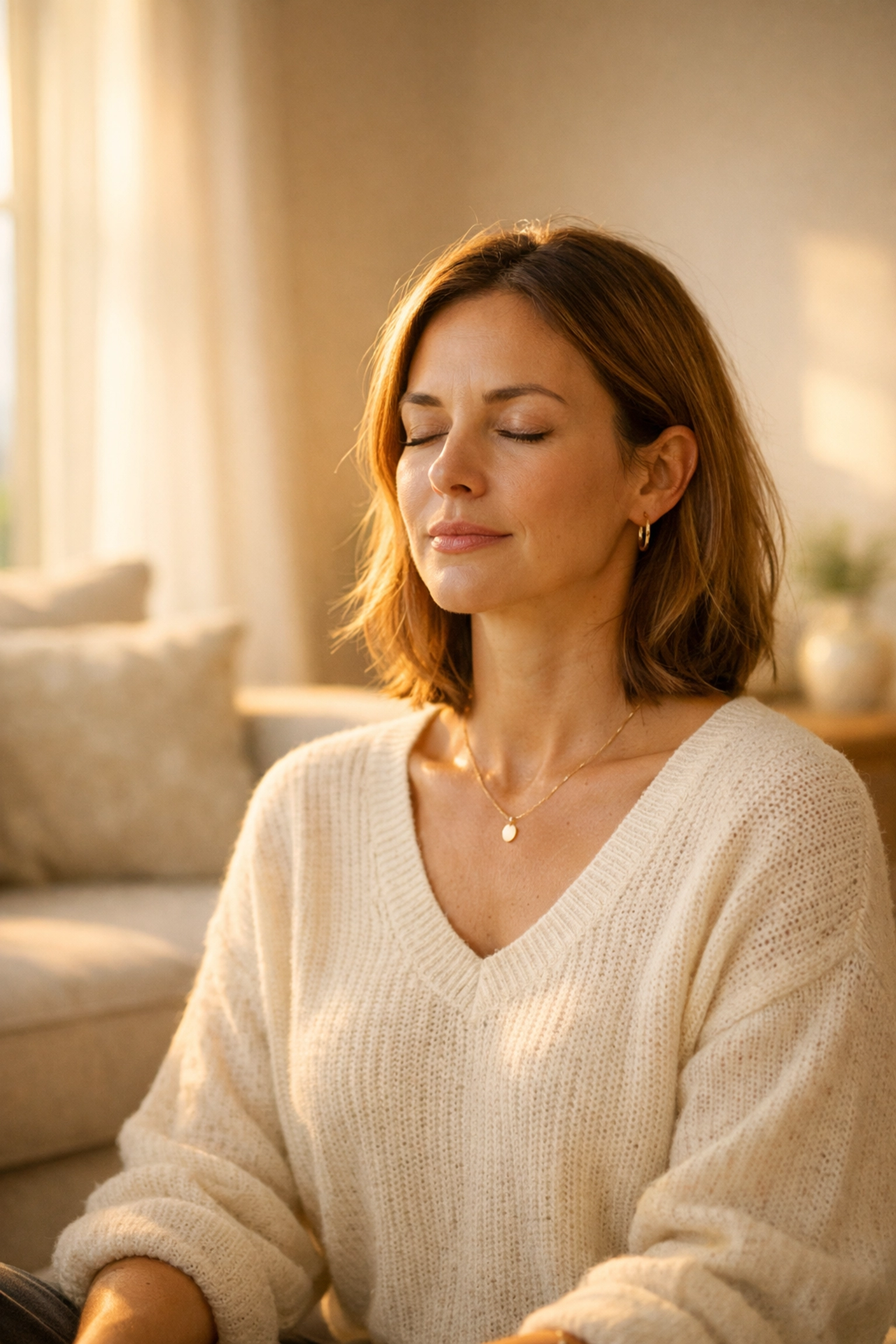 A woman experiencing deep mental focus during a confidence coaching for women session.