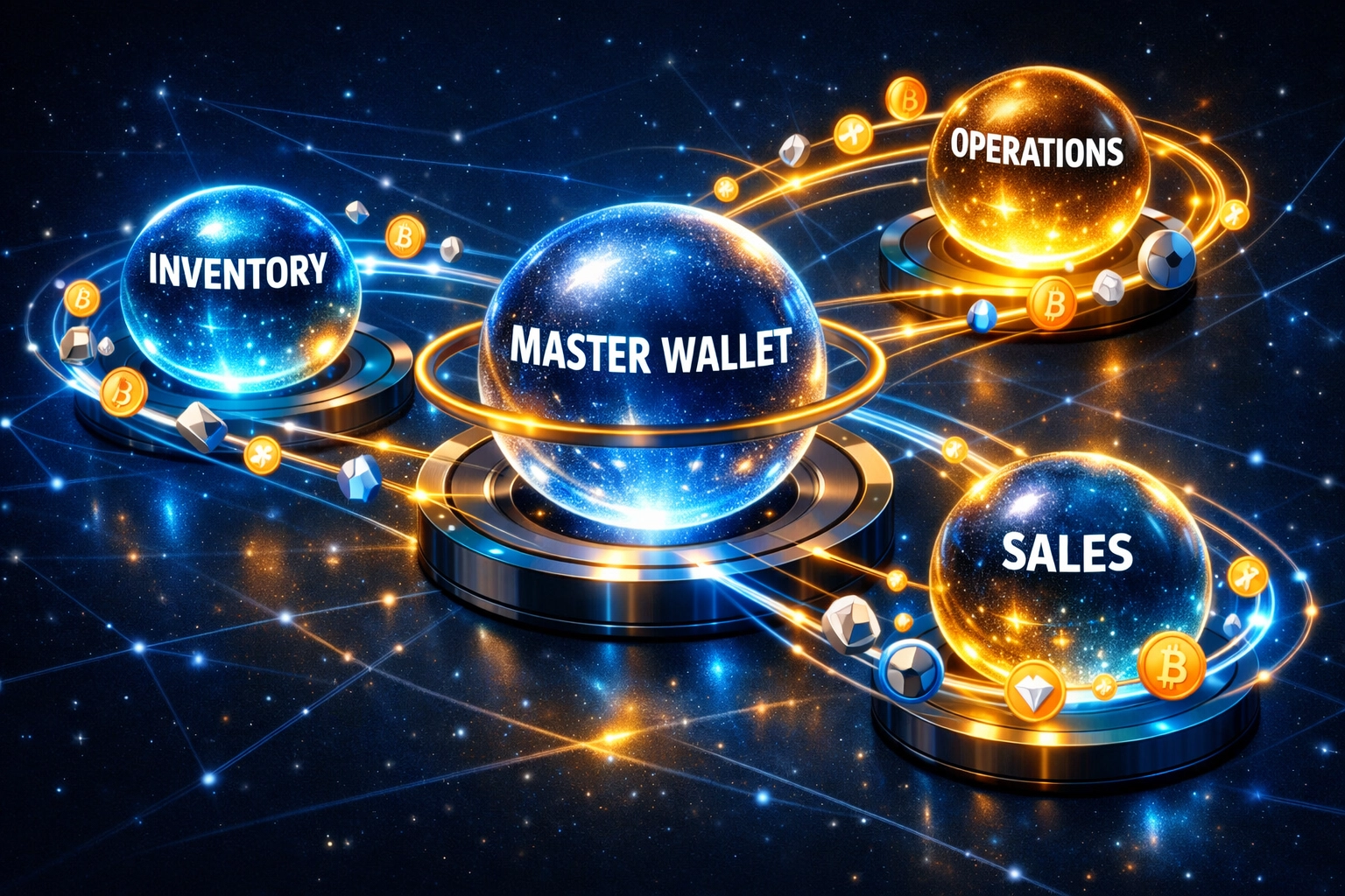 Larecoin self-custody wallet architecture with master wallet and sub-wallets for crypto payments