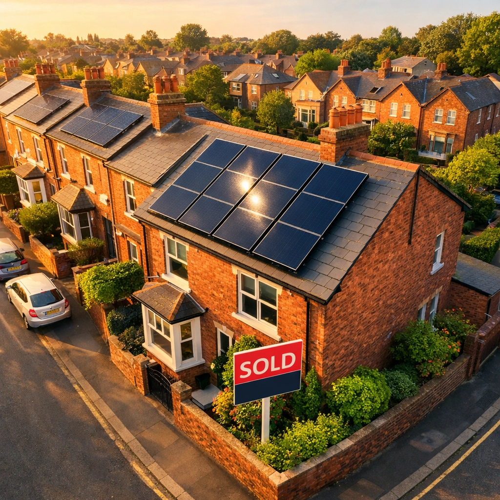UK residential street with MCS-certified solar panels increasing property values