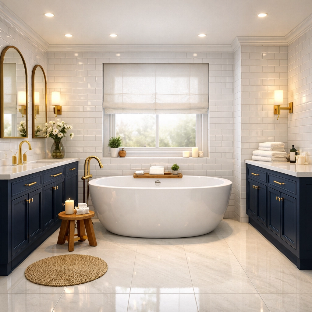 Pristine luxury bathroom in Marshfield MA with gleaming tiles and professional deep clean finish.