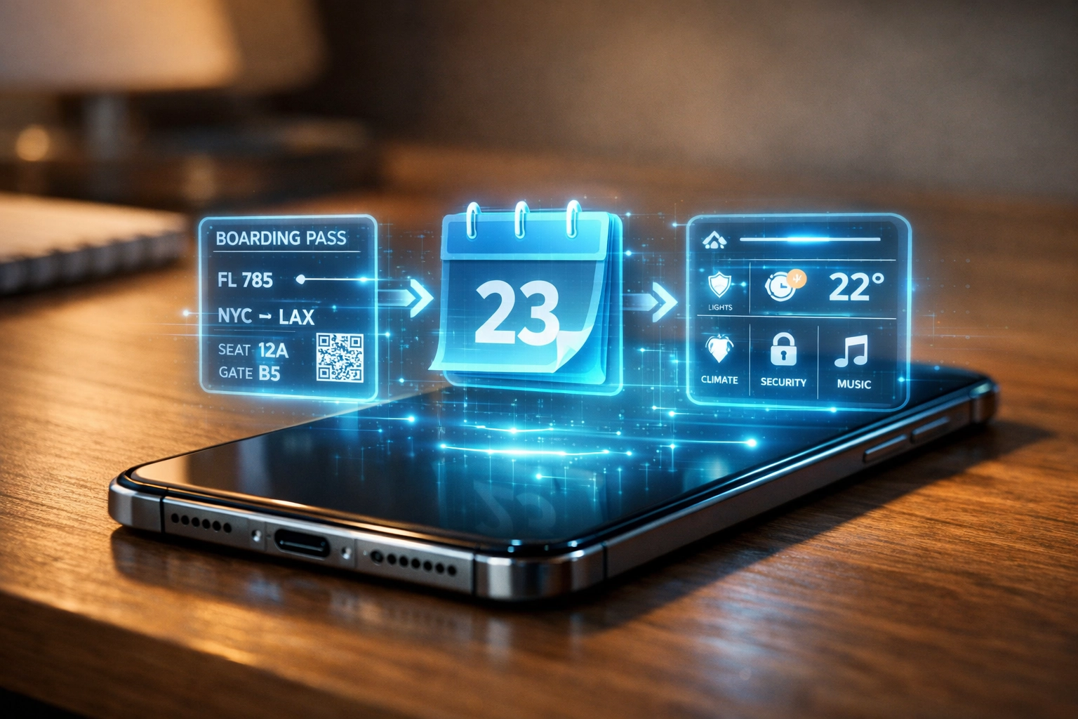 AI agent smartphone interface automating tasks like travel and smart home management.
