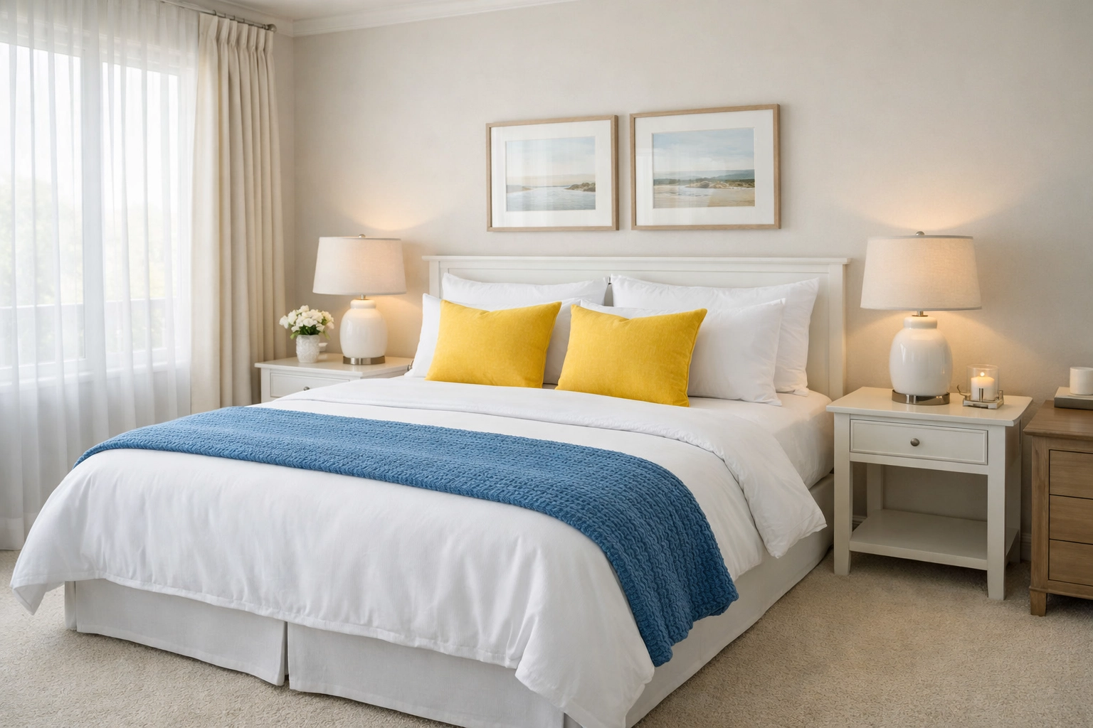 A dust-free and perfectly reset master bedroom following a professional house cleaning Pepperell MA service.