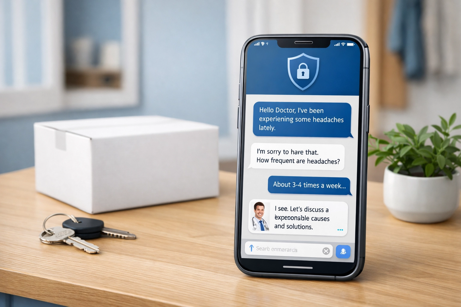 Secure text-based birth control consultation on smartphone with discreet home delivery