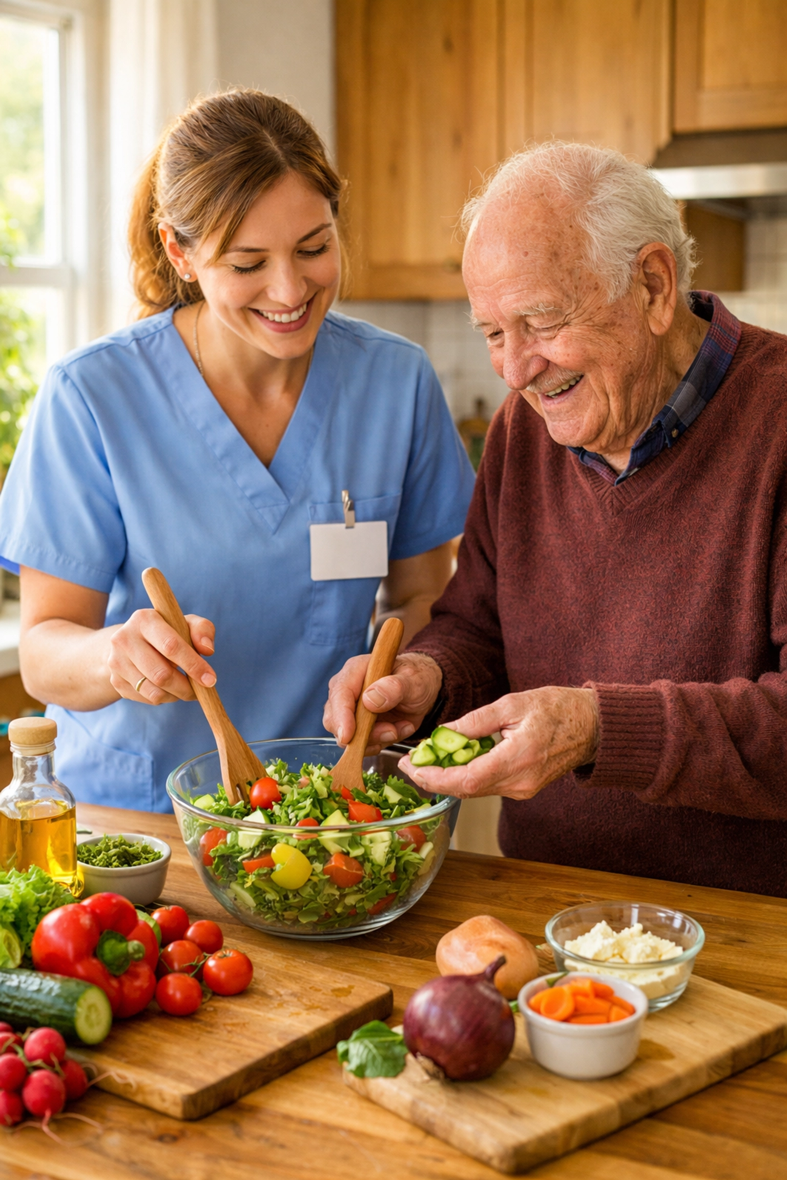 Southampton home care worker helping elderly person prepare healthy meal