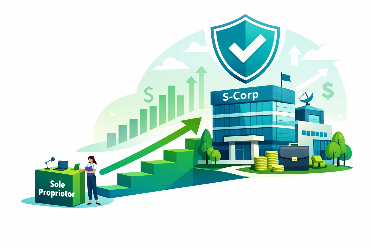 Business growth chart showing the transition from sole proprietorship to S-Corp for tax optimization.