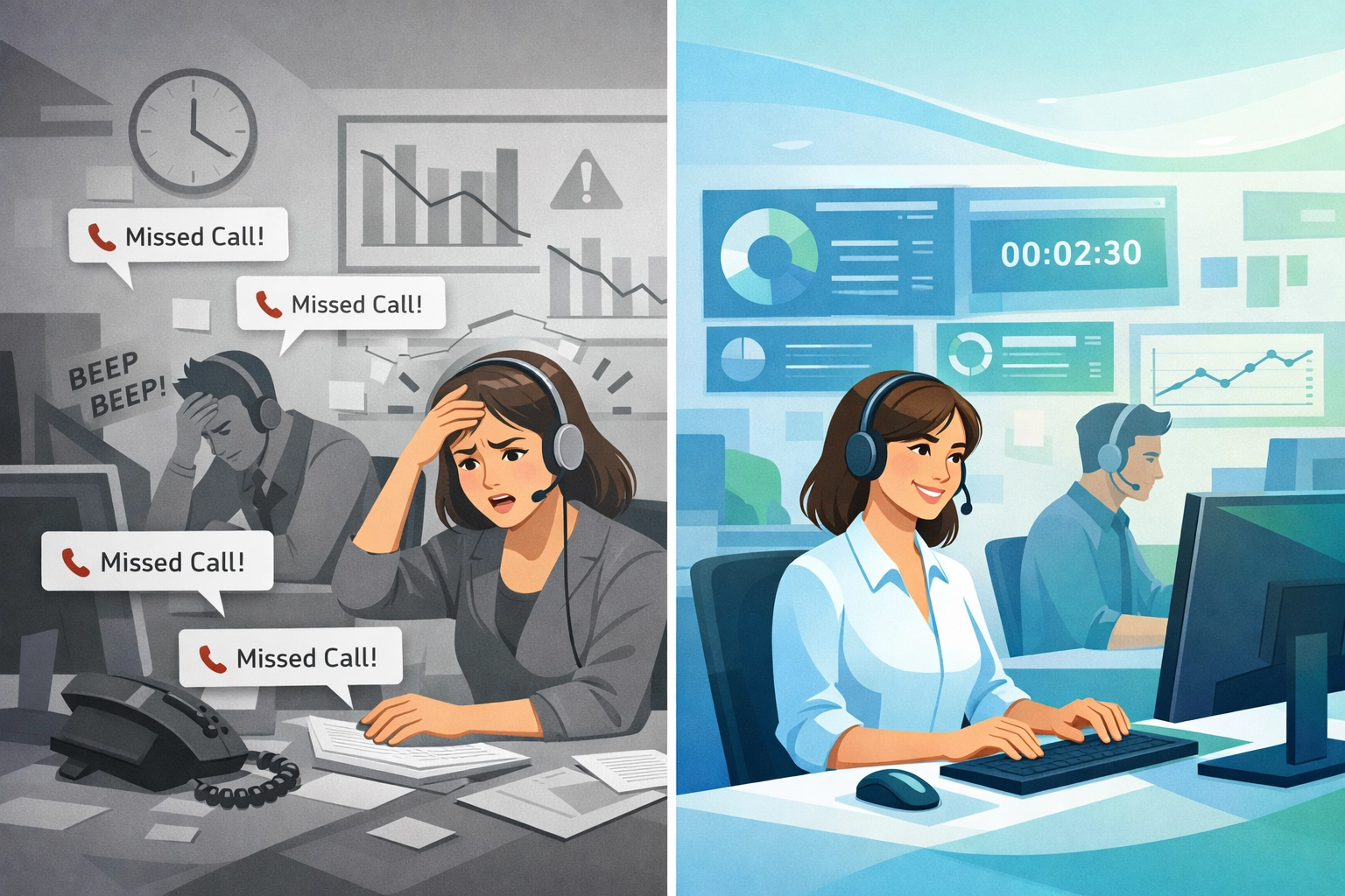 Comparison of inefficient vs optimized call center operations for treatment center admissions growth