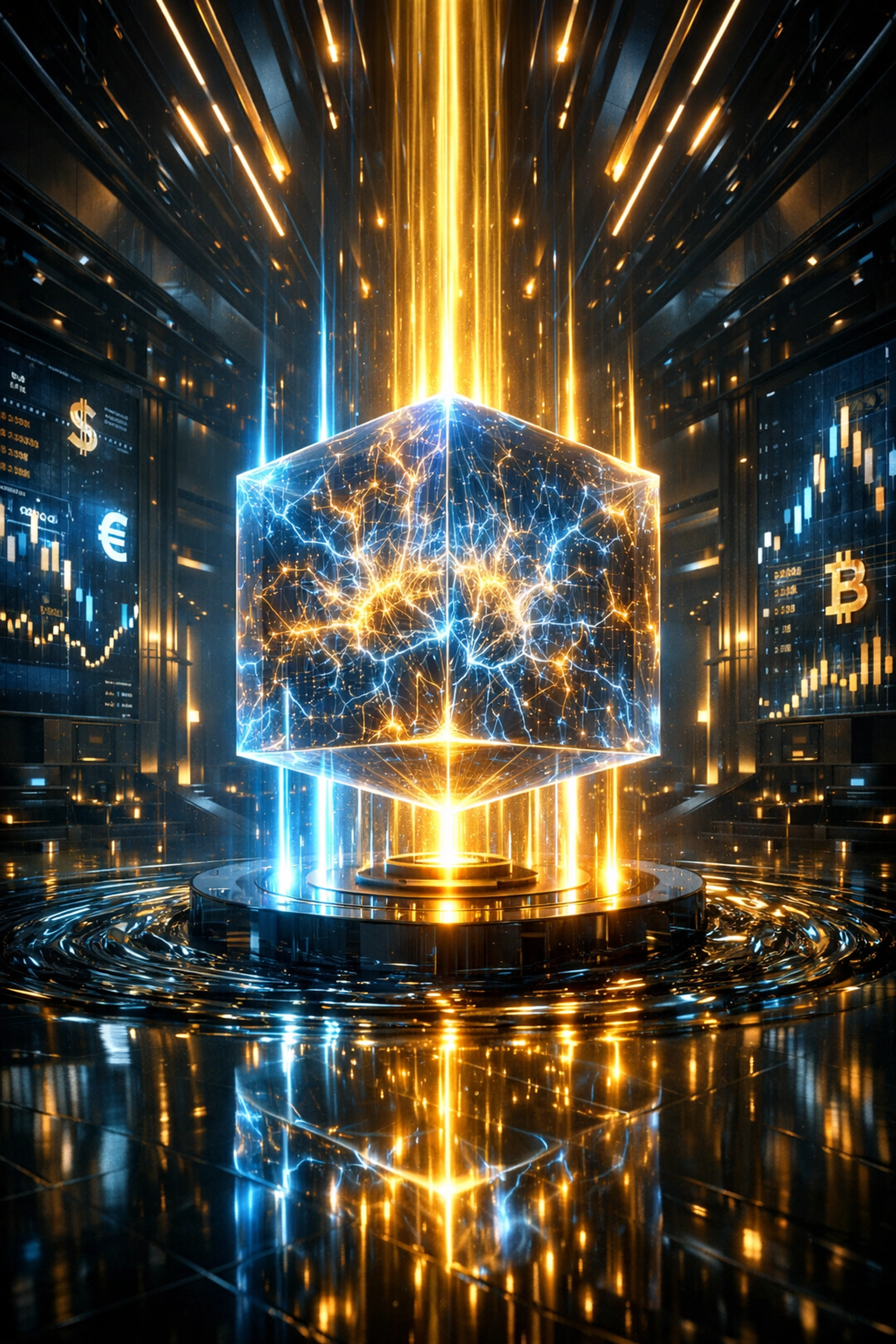 A glowing neural network monument symbolizing Larecoin's AI-driven crypto security and payment intelligence.