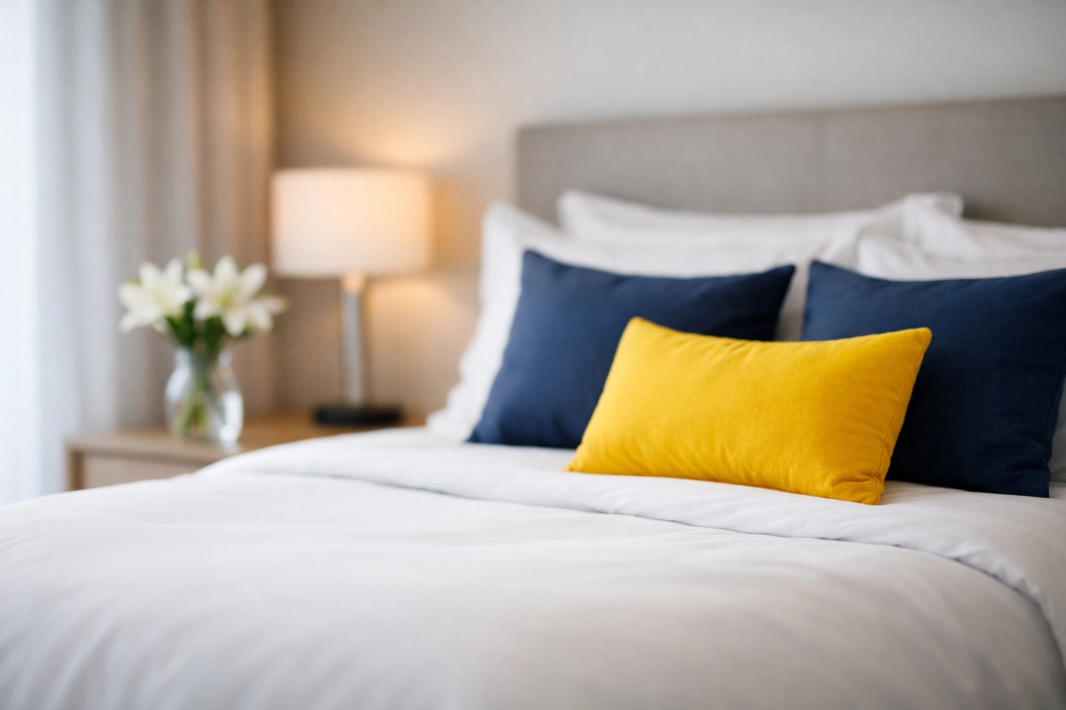 A serene, clutter-free bedroom in Stow MA showcasing the stress-free results of professional house cleaning.