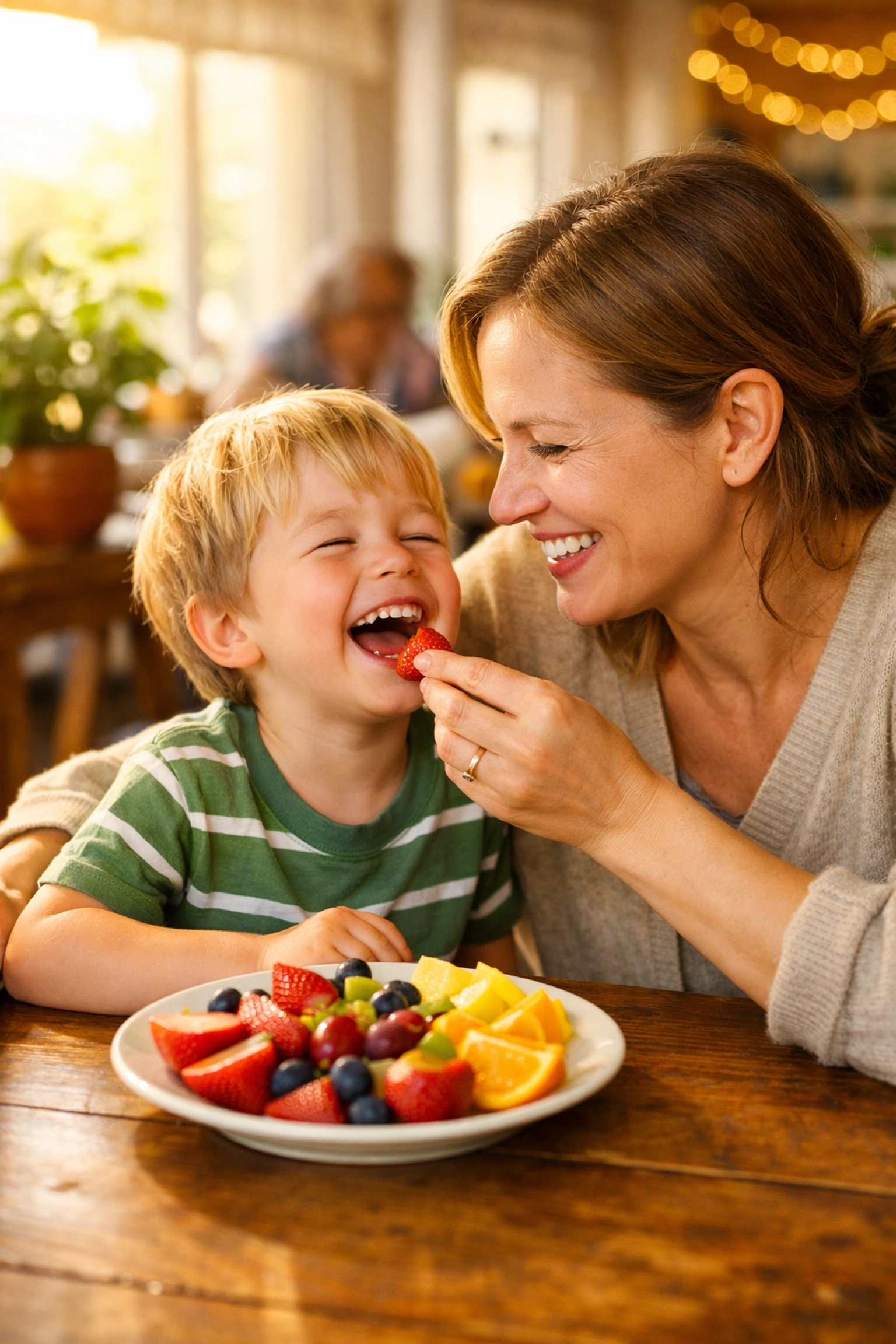 A resilient family sharing a healthy snack from Burlington County family assistance resources.
