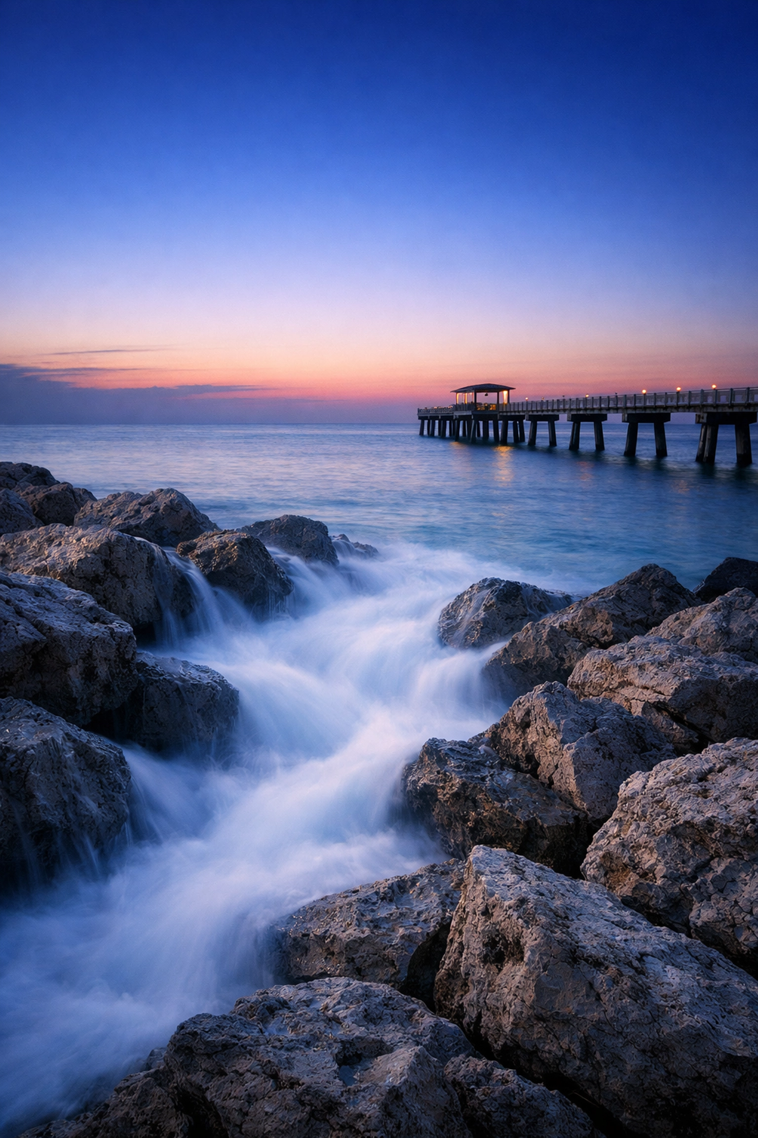 Fine art photography in Miami showing a long-exposure seascape at South Pointe Park pier.