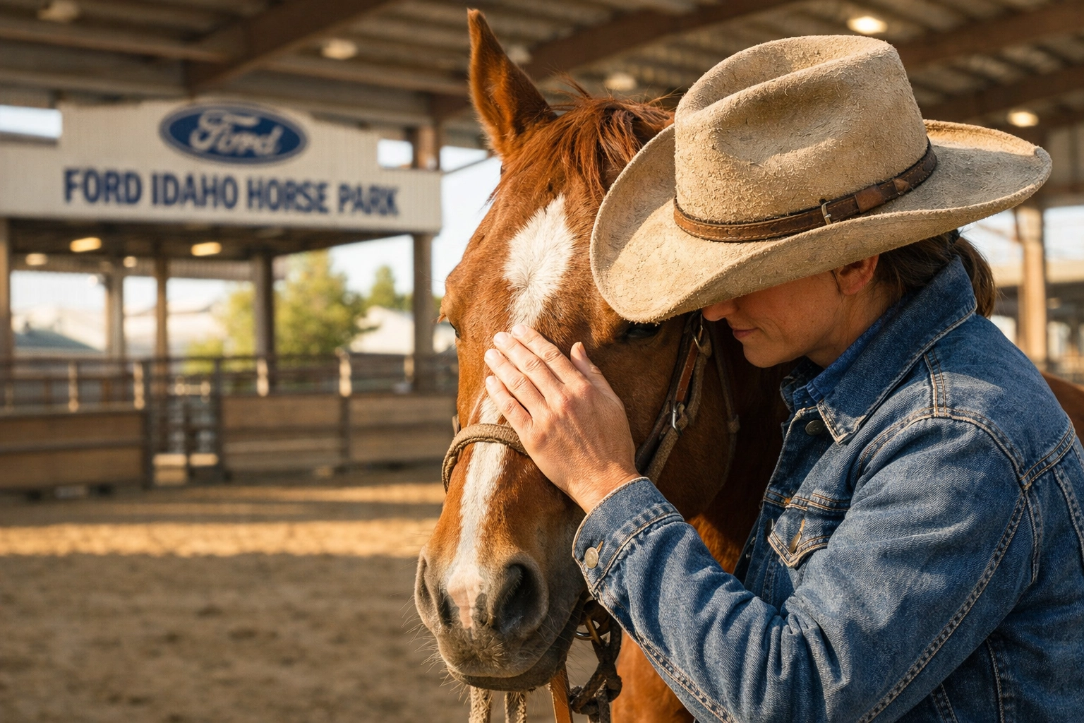 Easter egg hunt event in Boise Idaho park spring 2026 weekend scene with a person petting a chestnut horse at the Idaho Horse Expo.