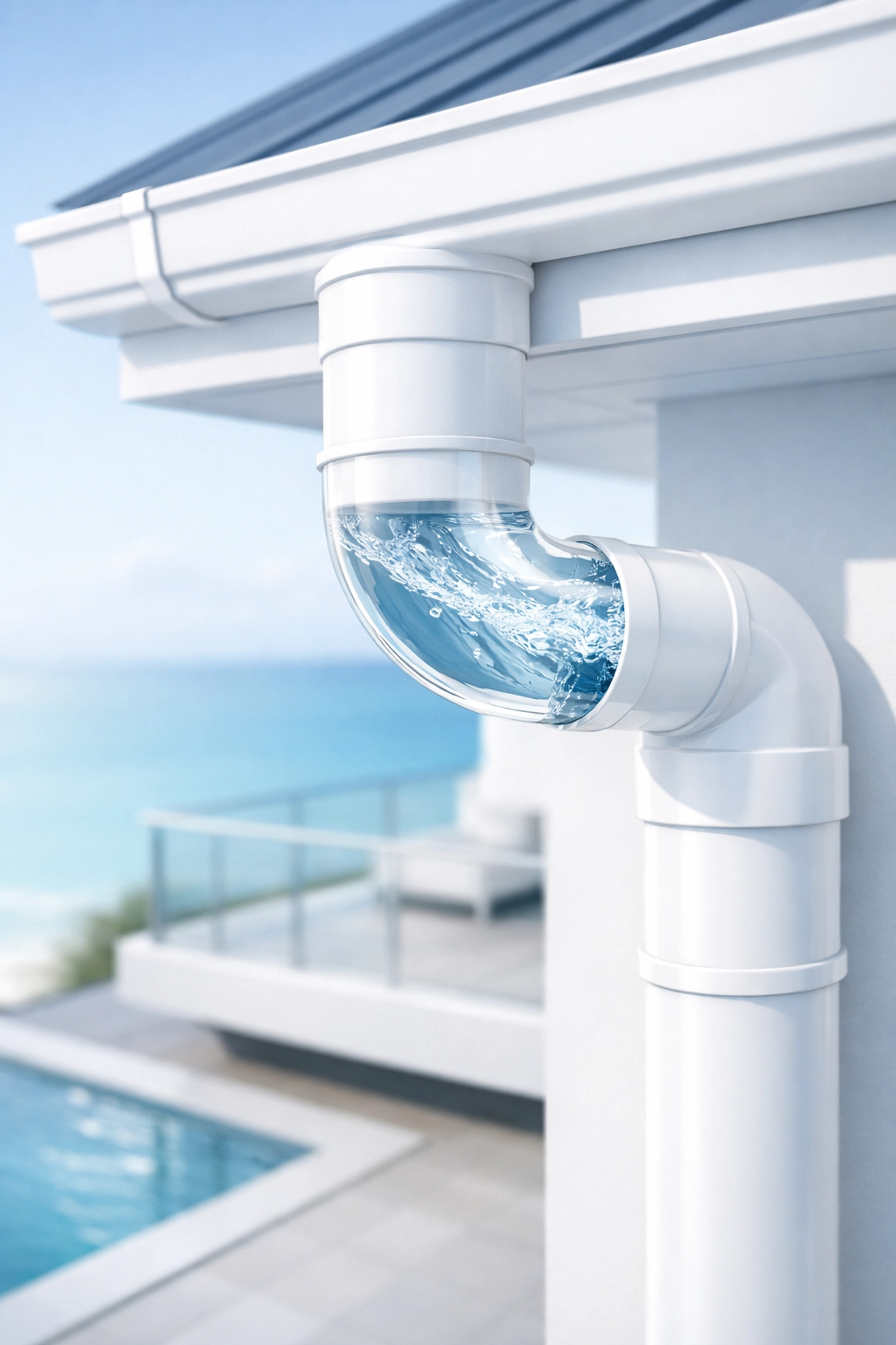 Functional white downpipe system on a Sydney home ensuring clear water flow and drainage.