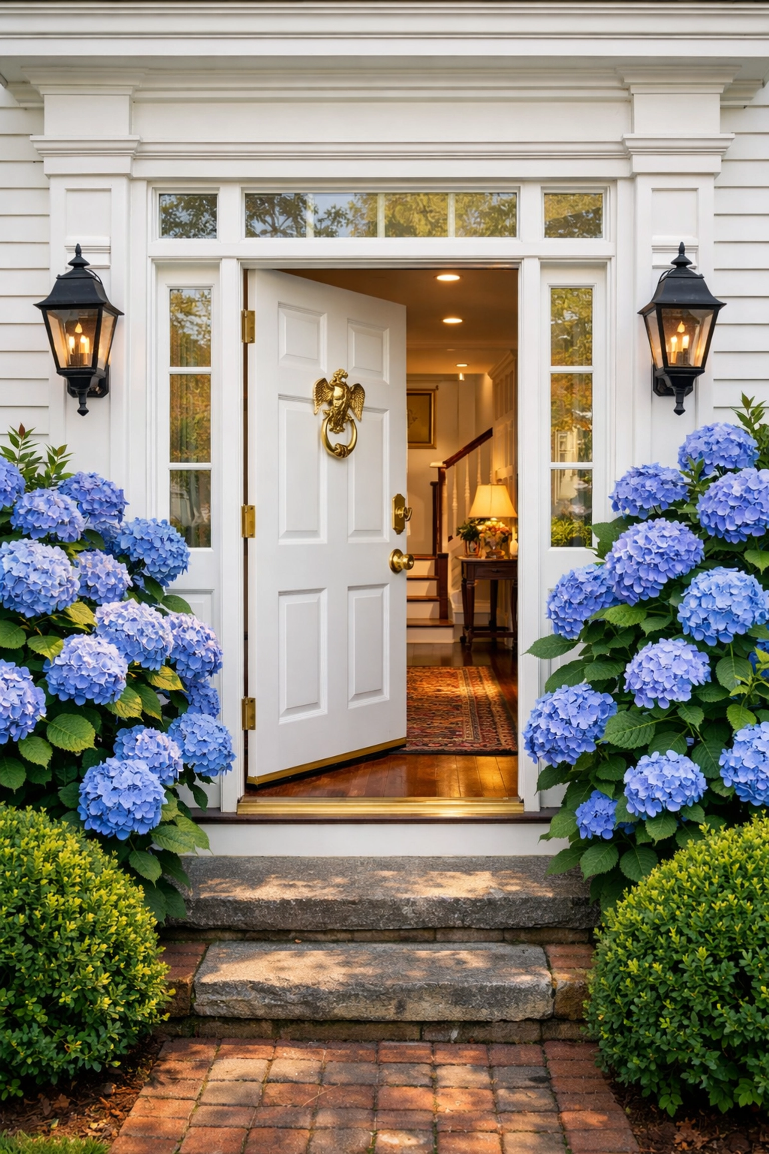 Pristine entryway of a luxury Sandwich, MA home featuring polished hardwood floors and professional cleaning.