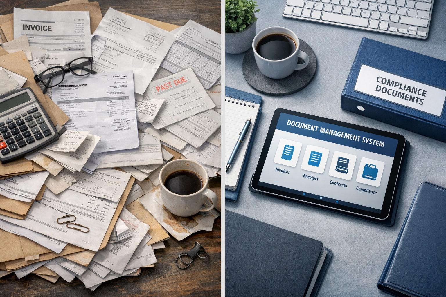 Organized elevator compliance documentation system versus disorganized paperwork records