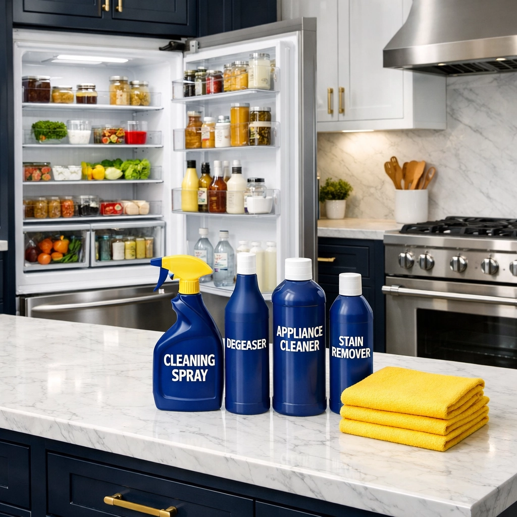 Detailed view of an immaculate kitchen and organized fridge after a deep cleaning in Marlborough.