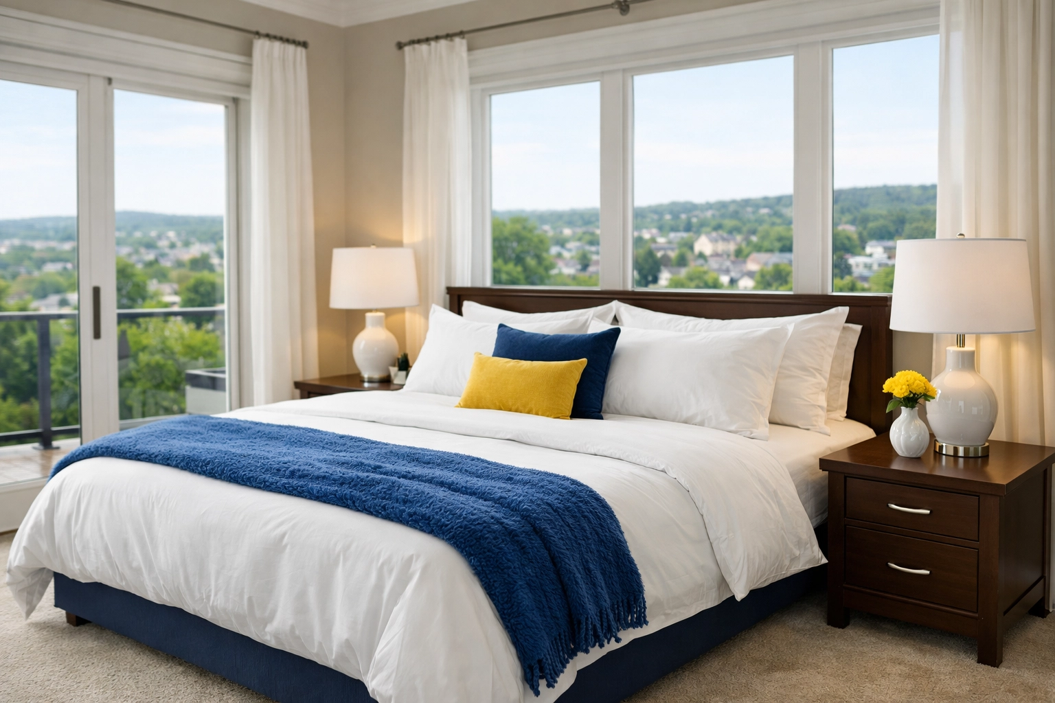 Pristine master bedroom in a Leominster apartment showing the results of professional cleaning services.