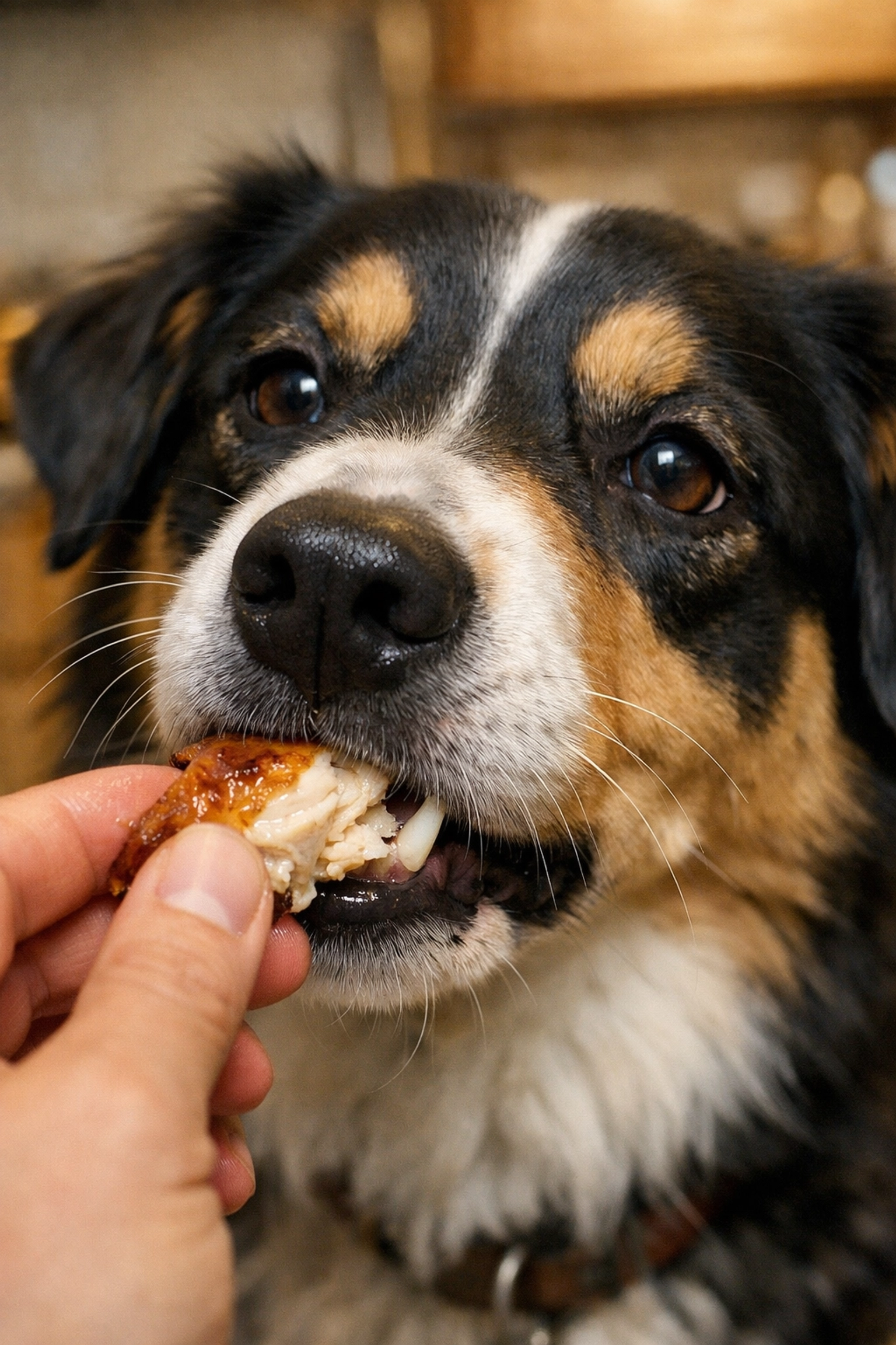 Hand-feeding a dog with cancer healthy treats to support appetite and quality of life.