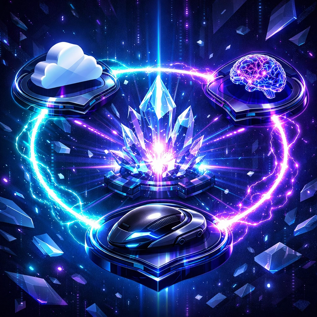 Conceptual digital art mapping the link between AI literacy, cloud systems, and physical esports gaming infrastructure.