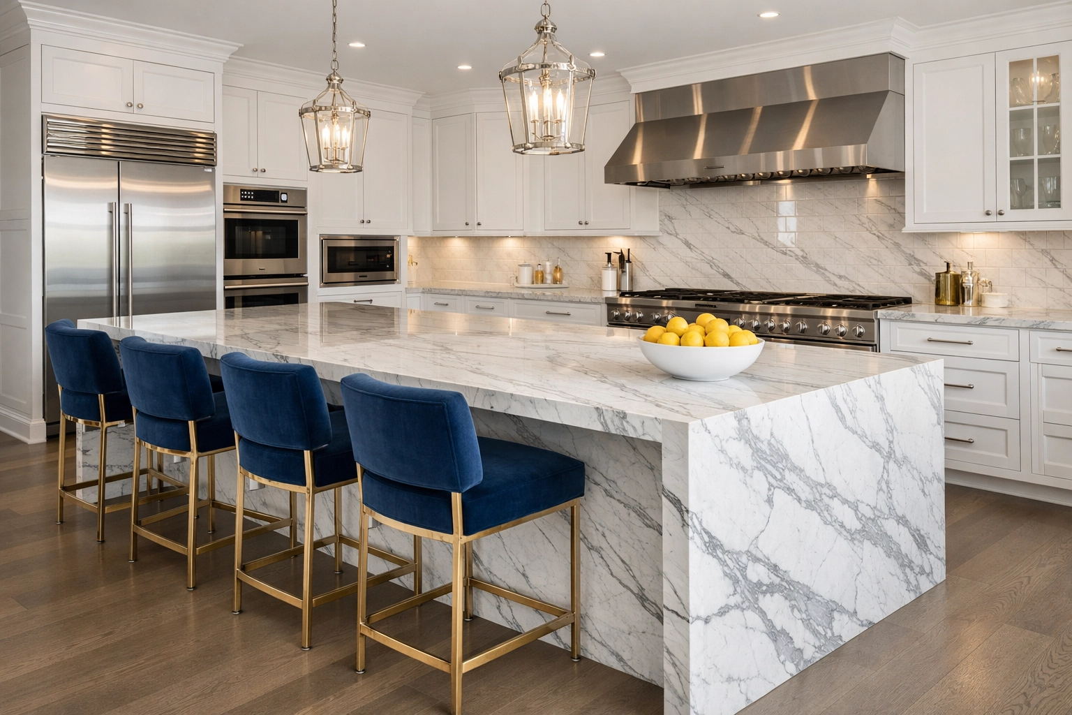 Immaculate marble kitchen and stainless steel appliances following luxury cleaning in Dover.