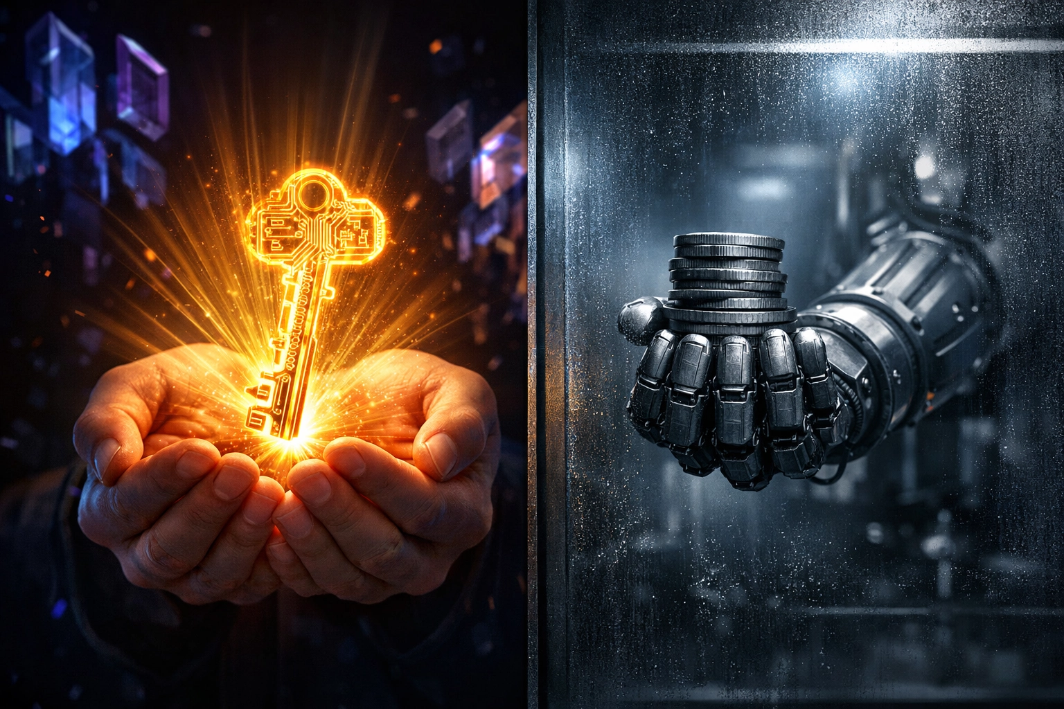 Comparison of secure self-custody digital keys versus restrictive third-party payment processor custody.