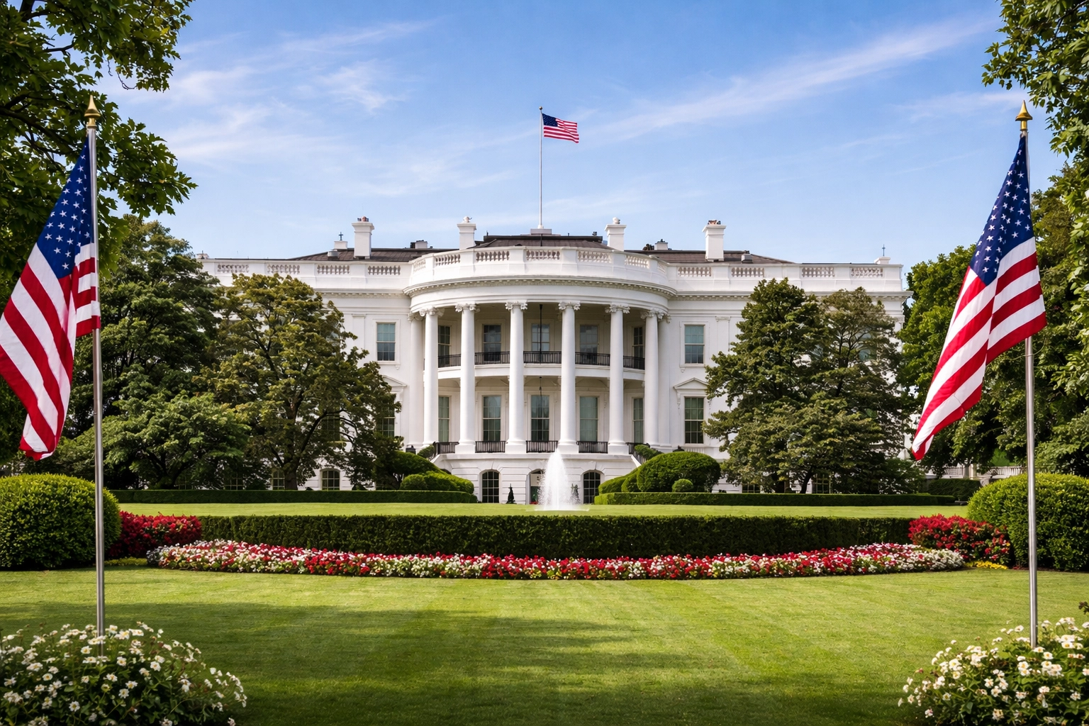 The White House viewed from the South Lawn, symbolizing Wes Moore's selection as a White House Fellow
