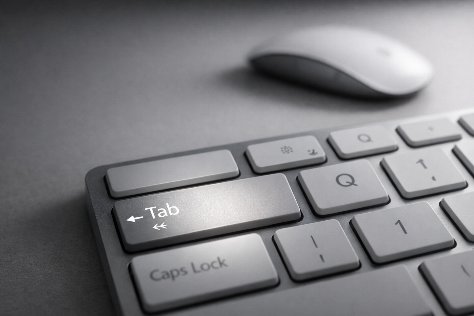 Keyboard navigation test with Tab key highlighted and mouse disconnected for accessibility
